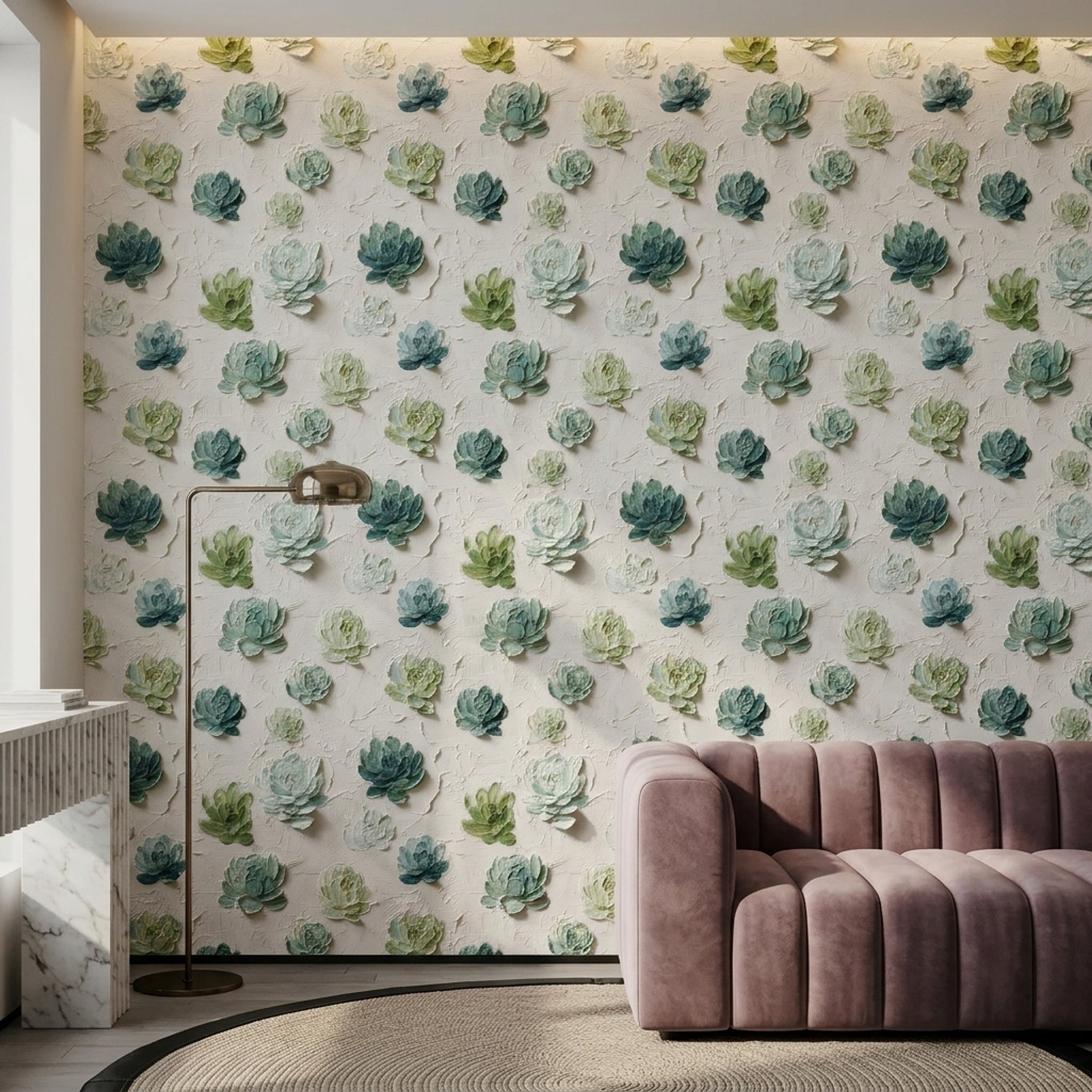 Succulent Wallpaper Botanical Impasto Texture Decorative Mural