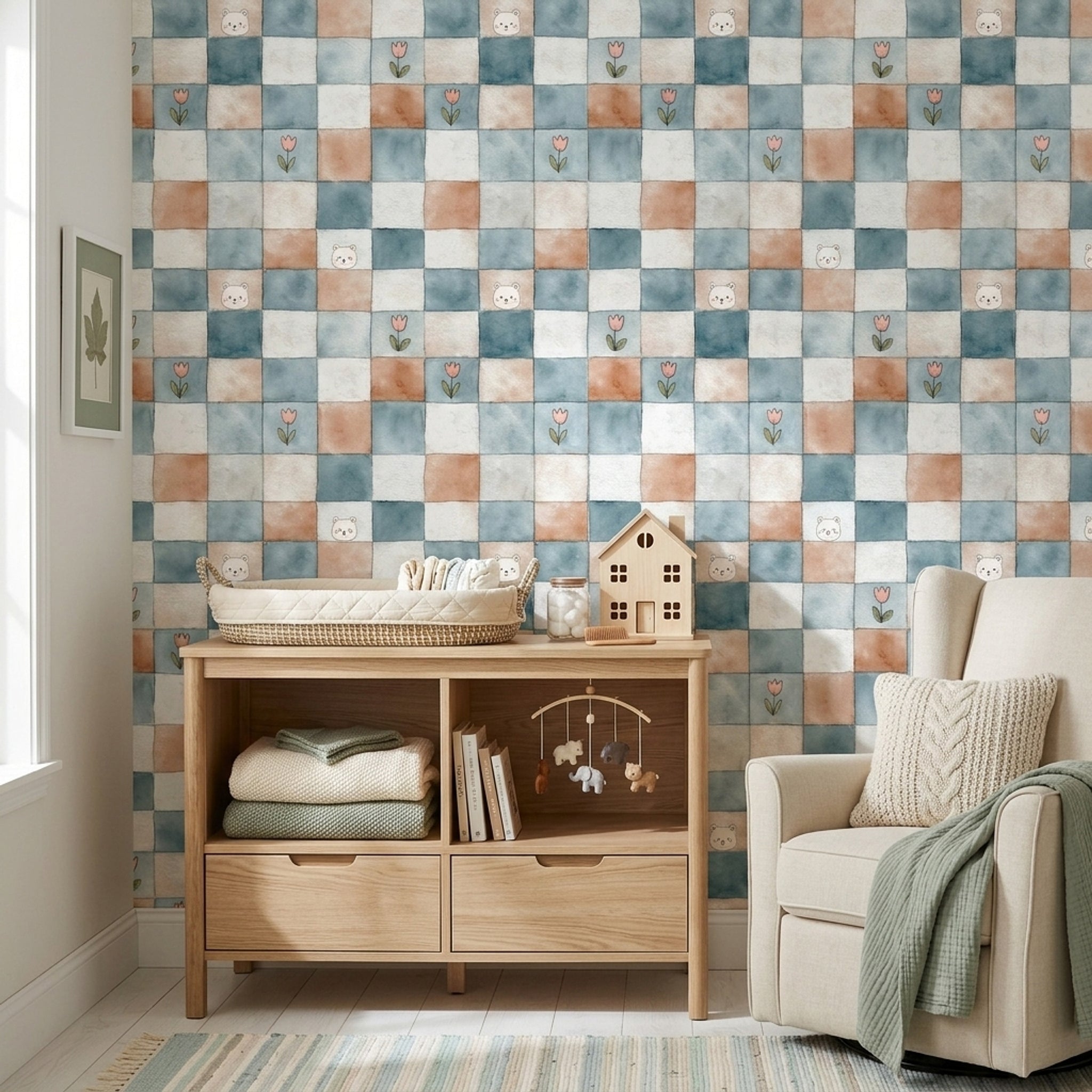 Watercolor Texture Wallpaper Nursery Bear Removable Wall Decor