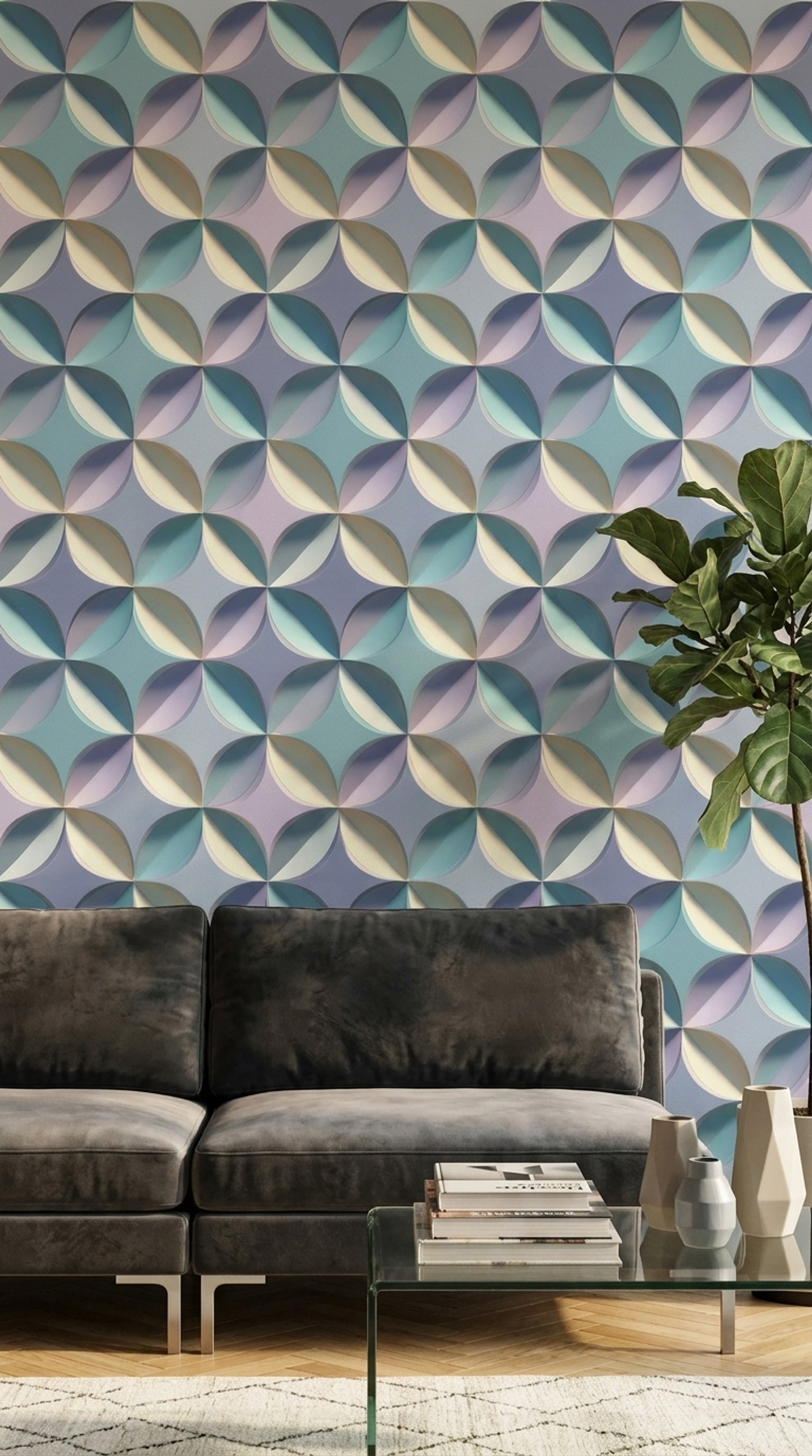 Abstract Geometric Wallpaper 3D Relief Removable Petal Shapes Wall Double Roll