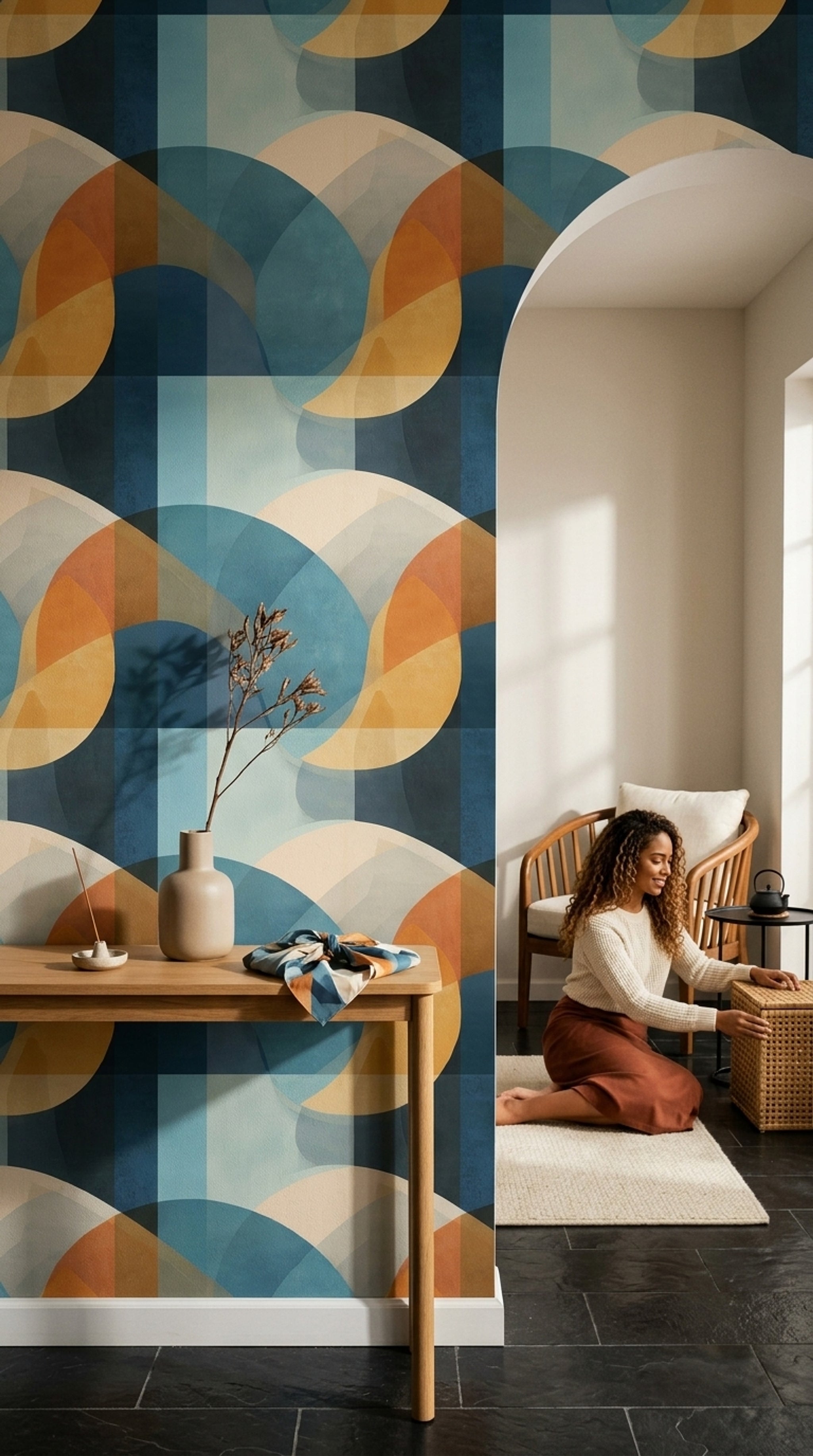 Mid Century Modern Wallpaper Geometric Removable Abstract Wall Double Roll