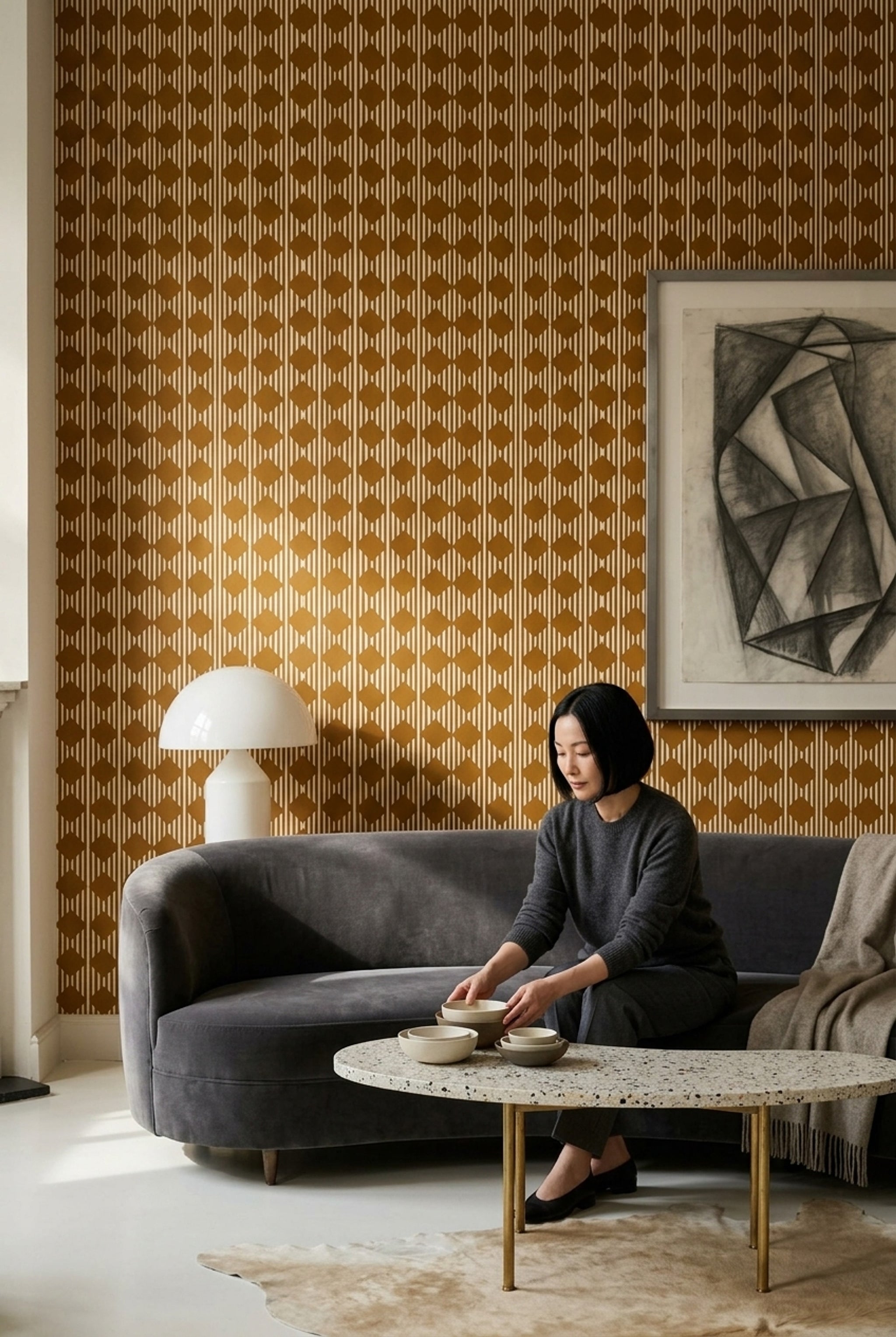 Geometric Wallpaper Diamond Motif Removable Vertical Stripes Wall Double Roll