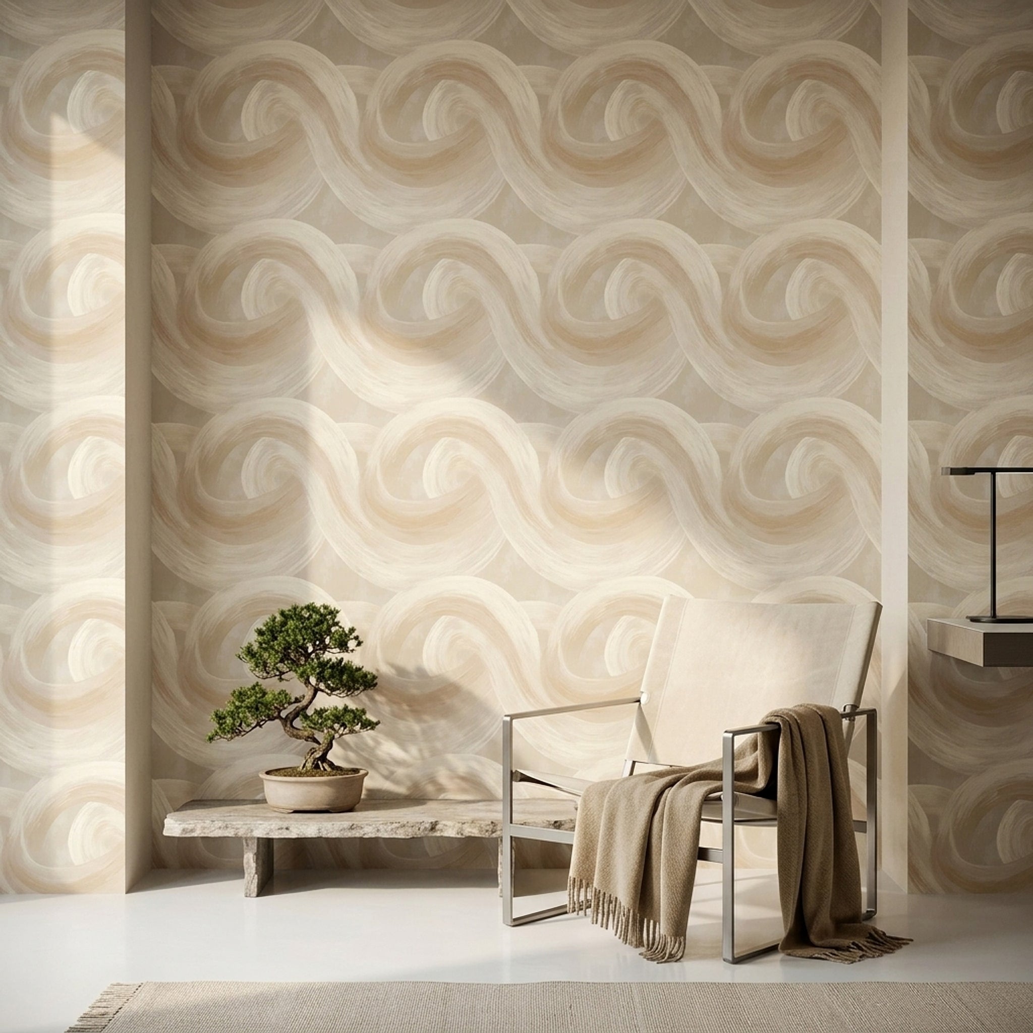Abstract Wallpaper Painted Brushstrokes Overlapping Arcs Removable Wall Decor