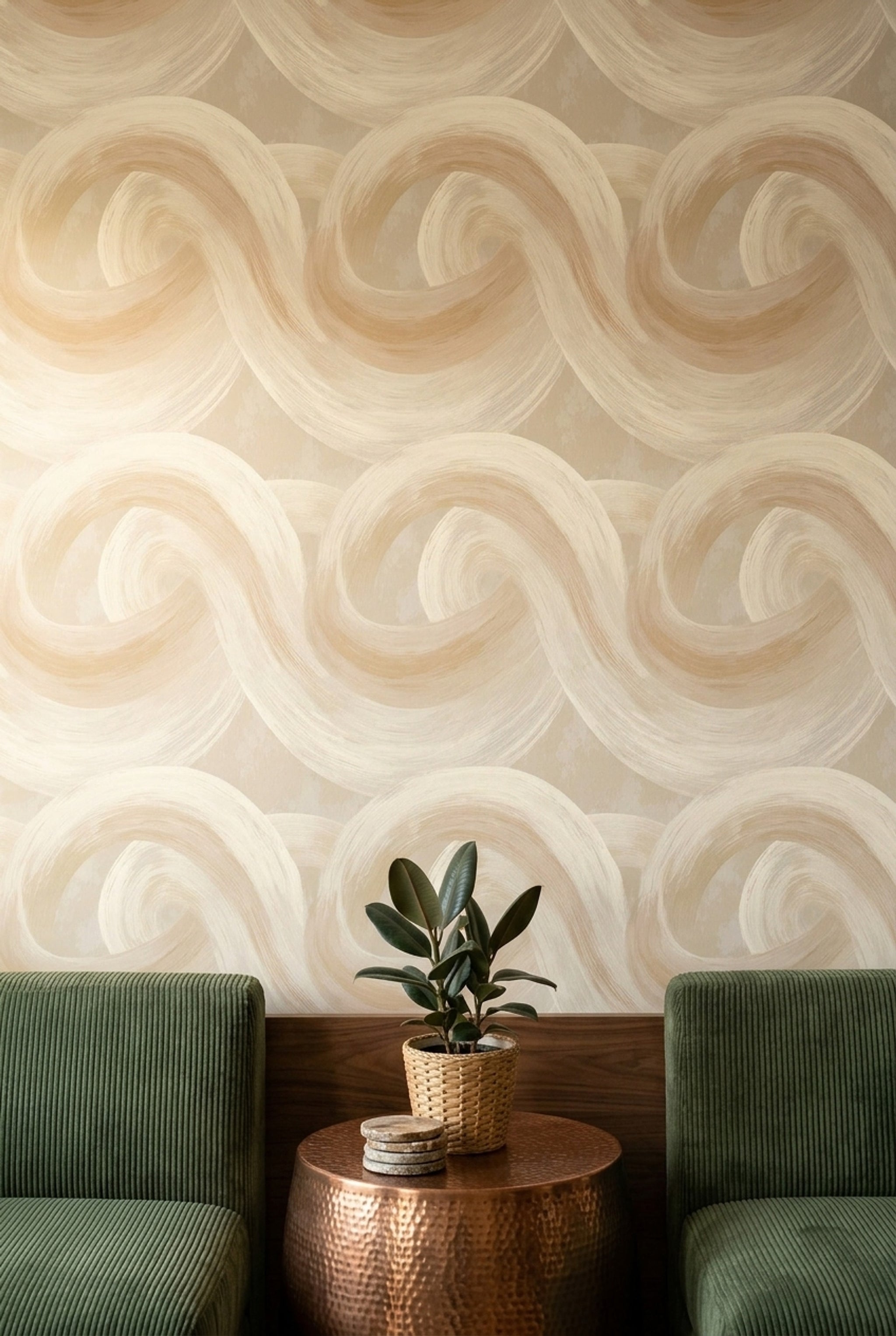 Abstract Wallpaper Painted Brushstrokes Overlapping Arcs Removable Wall Decor