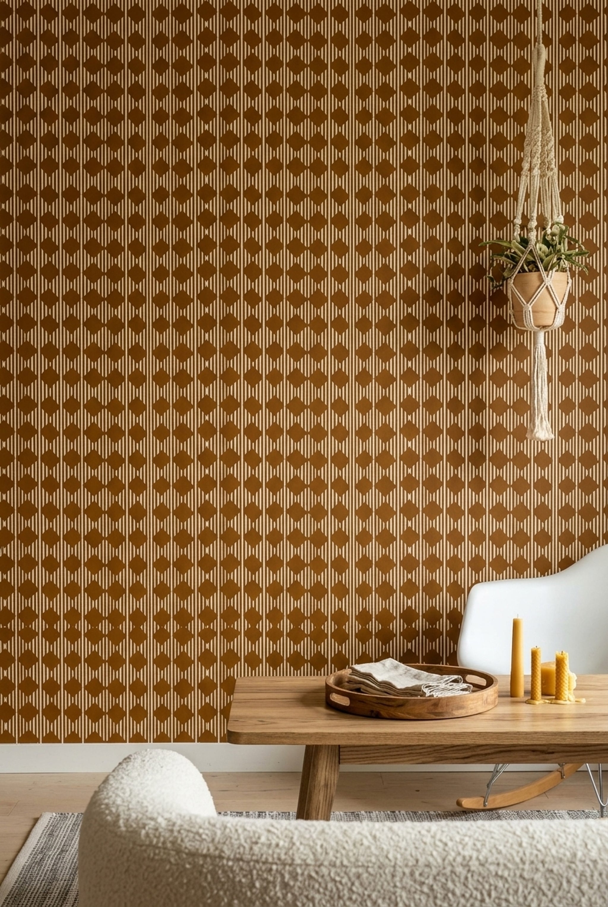 Geometric Wallpaper Diamond Motif Removable Vertical Stripes Wall Double Roll