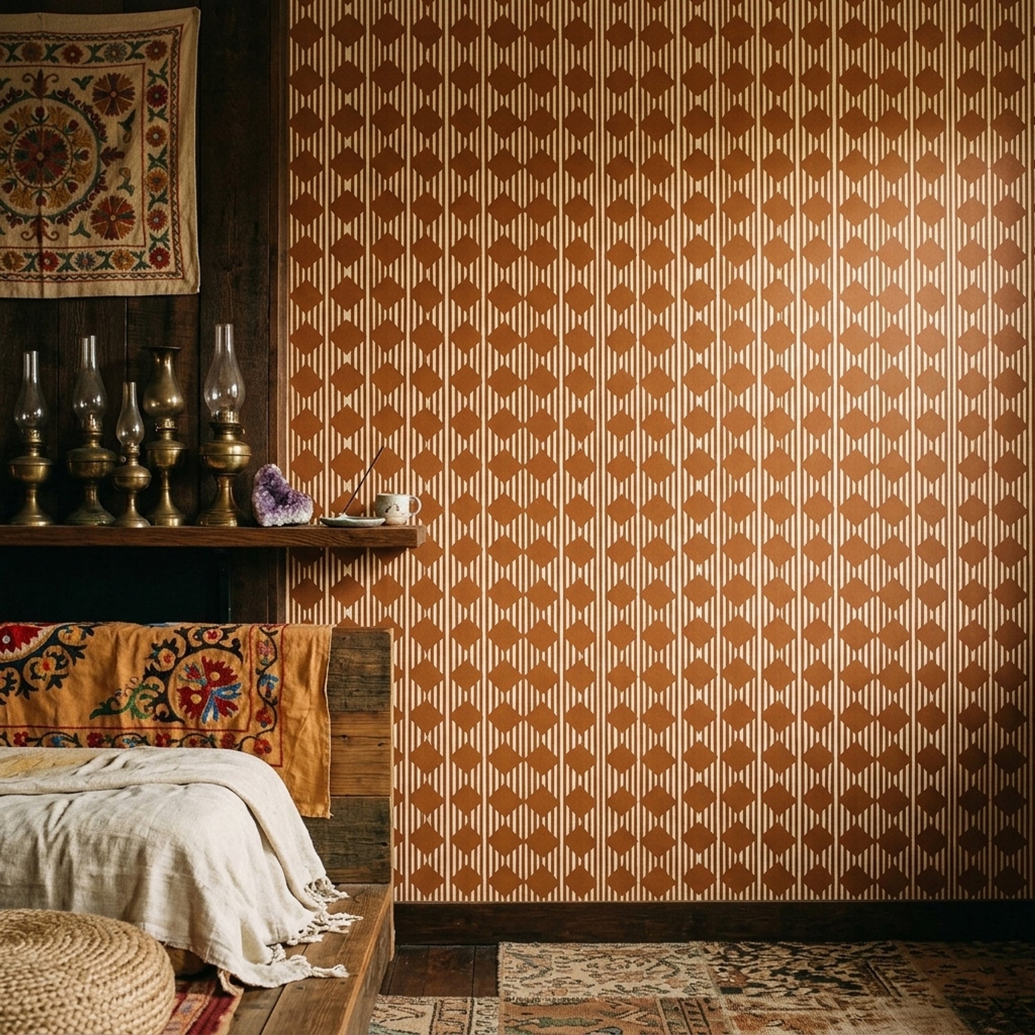 Geometric Wallpaper Diamond Motif Removable Vertical Stripes Wall Double Roll