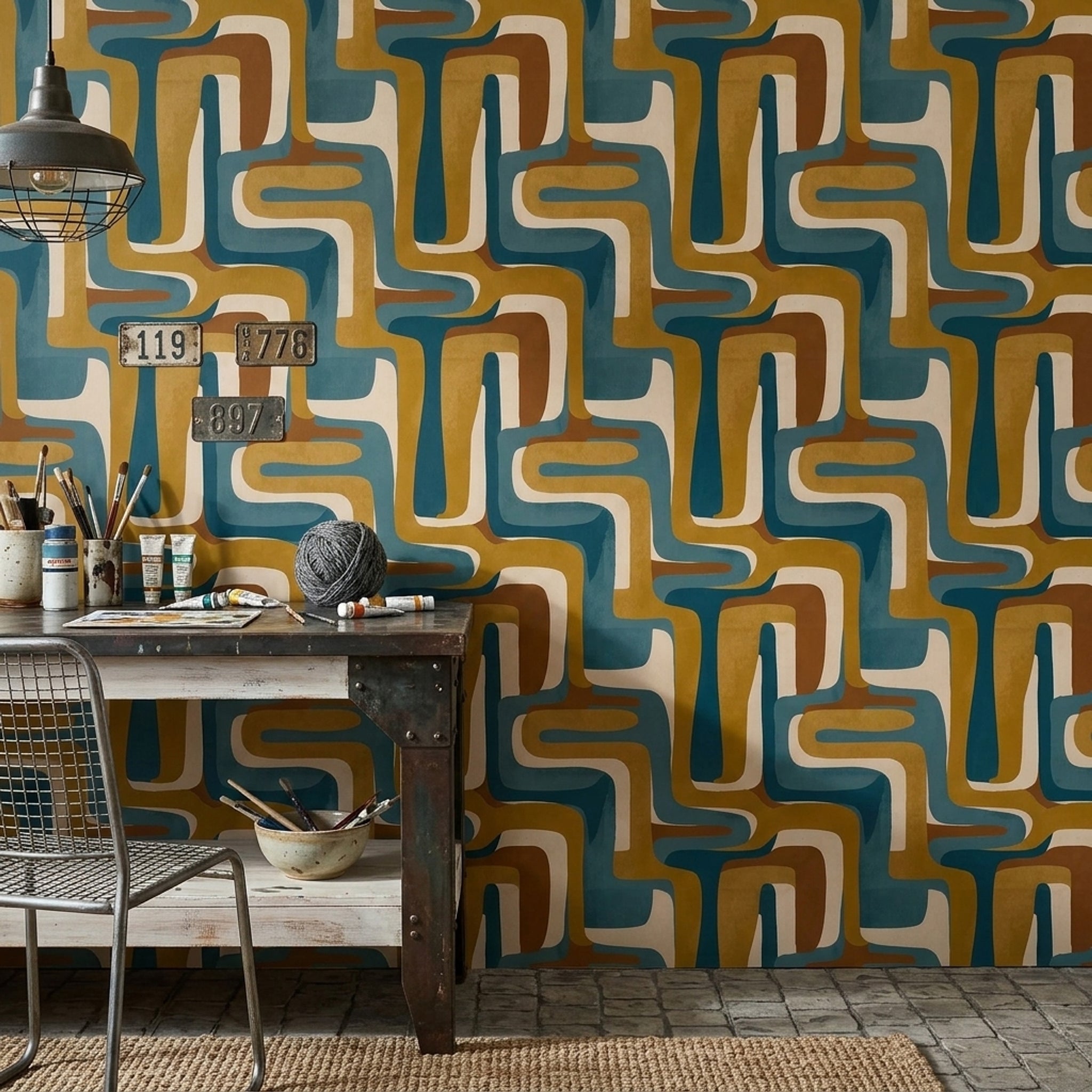 Mid-Century Modern Wallpaper Paper Texture Mid-Century Modern Decorative Mural