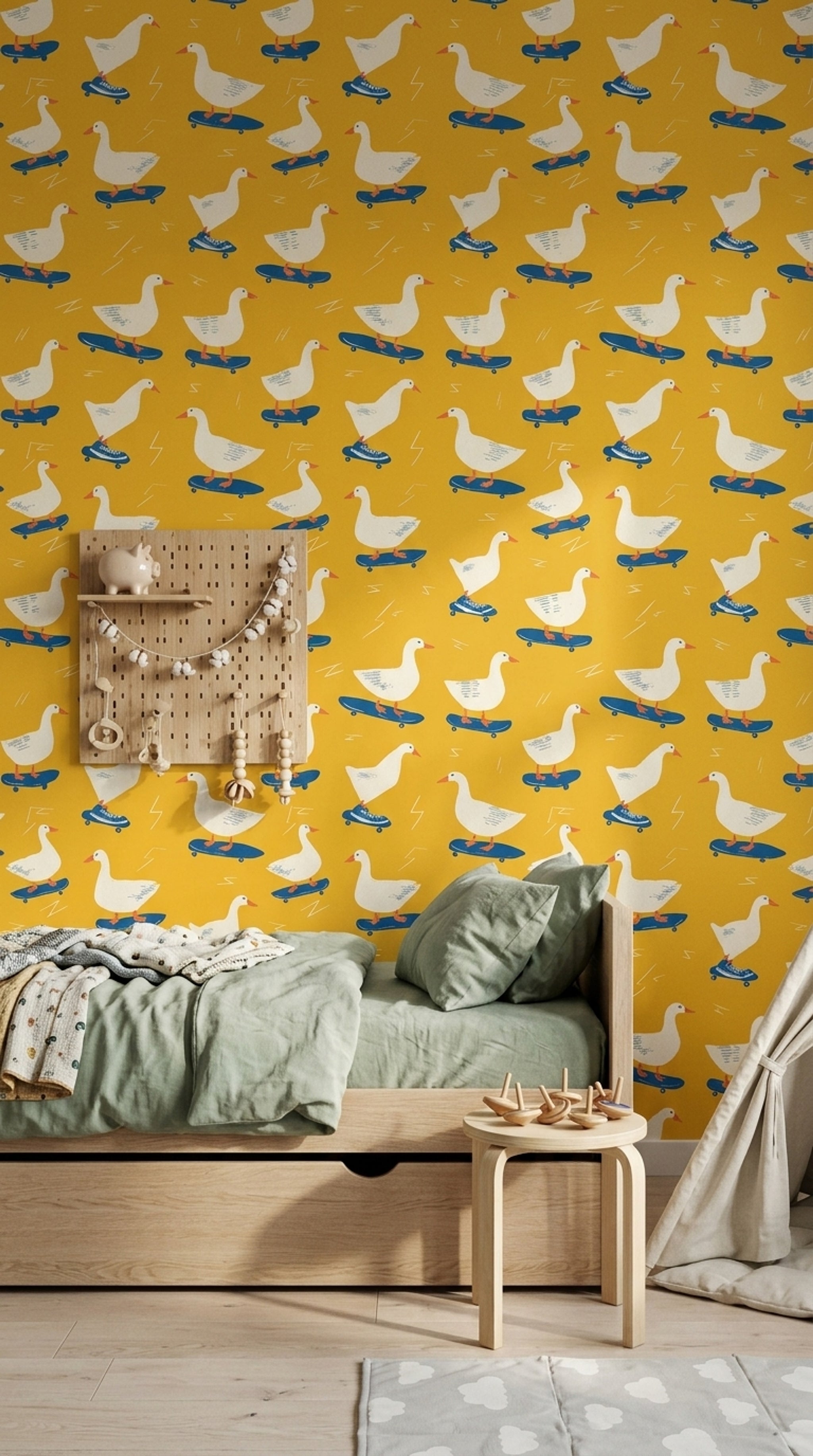 Goose Wallpaper Skateboard Removable Mustard Yellow Background Wall Double Roll