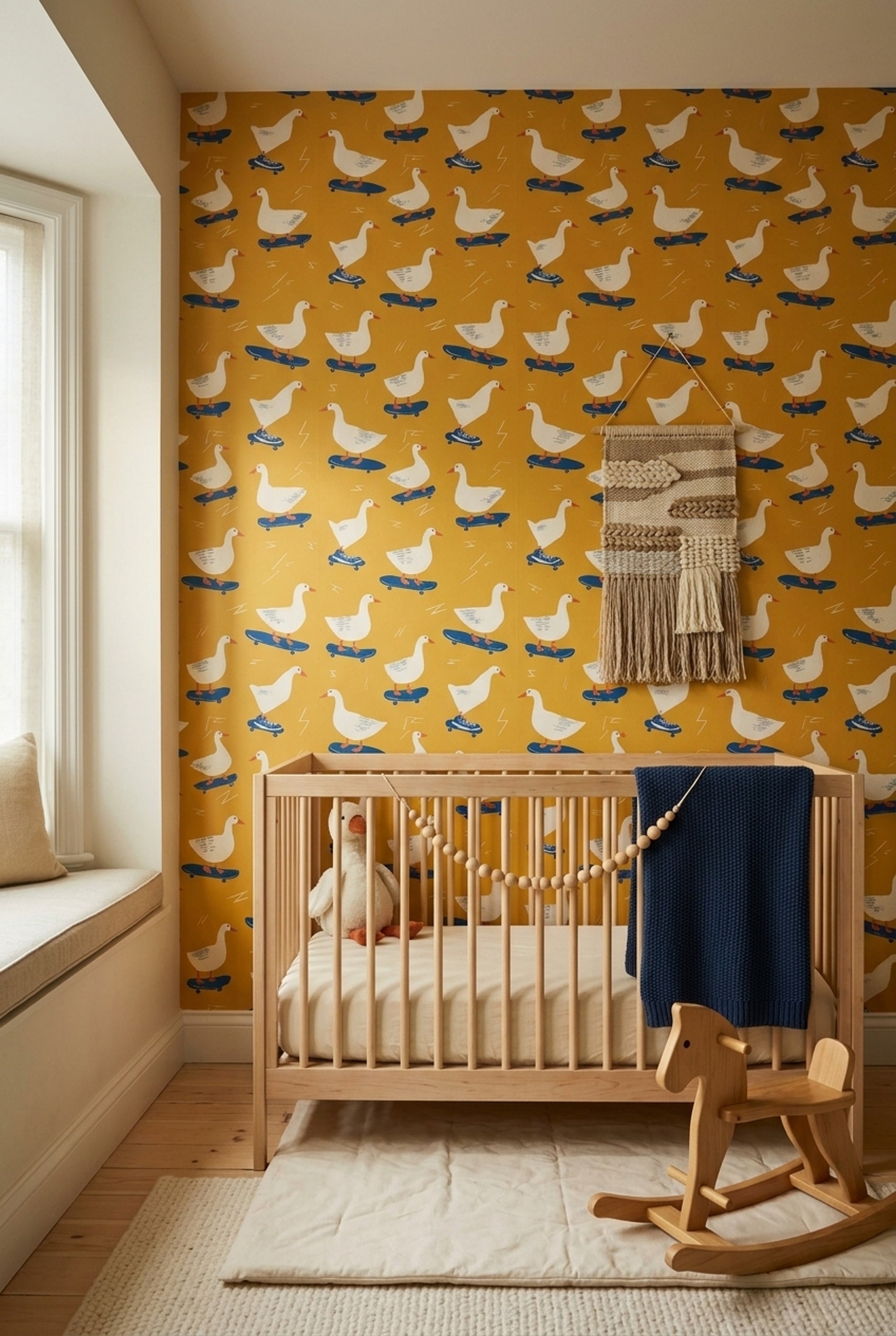 Goose Wallpaper Skateboard Removable Mustard Yellow Background Wall Double Roll