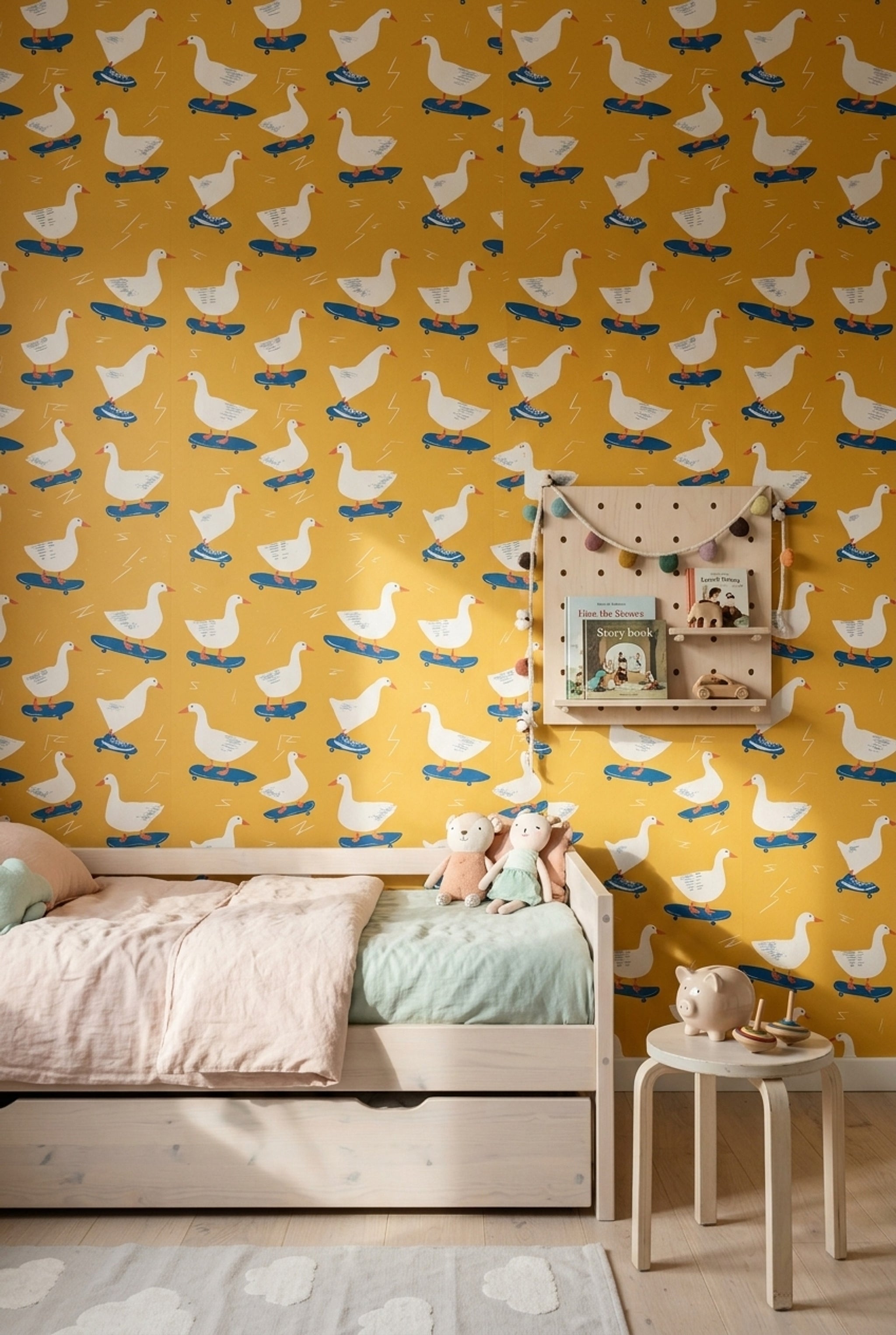 Goose Wallpaper Skateboard Removable Mustard Yellow Background Wall Double Roll