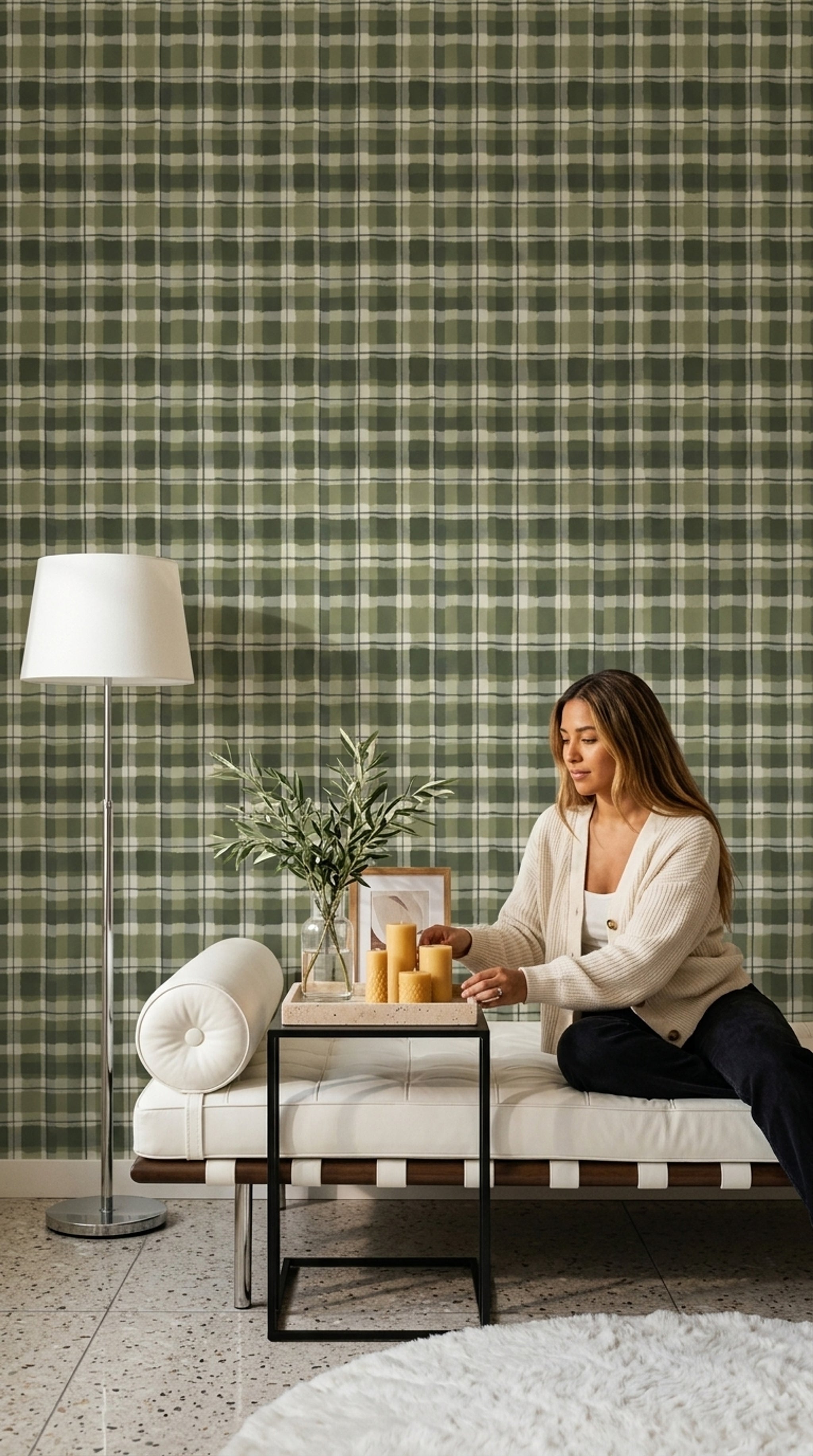 Green Plaid Wallpaper Checkered Grid Farmhouse Removable Wall Decor