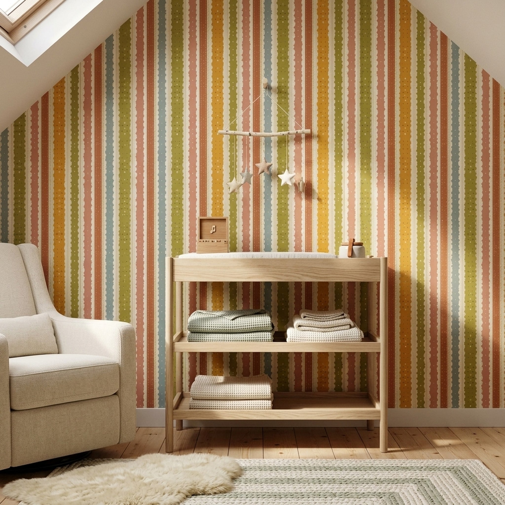 Vertical Stripes Wallpaper Polka Dots Scalloped Lace Border Removable Wall Decor