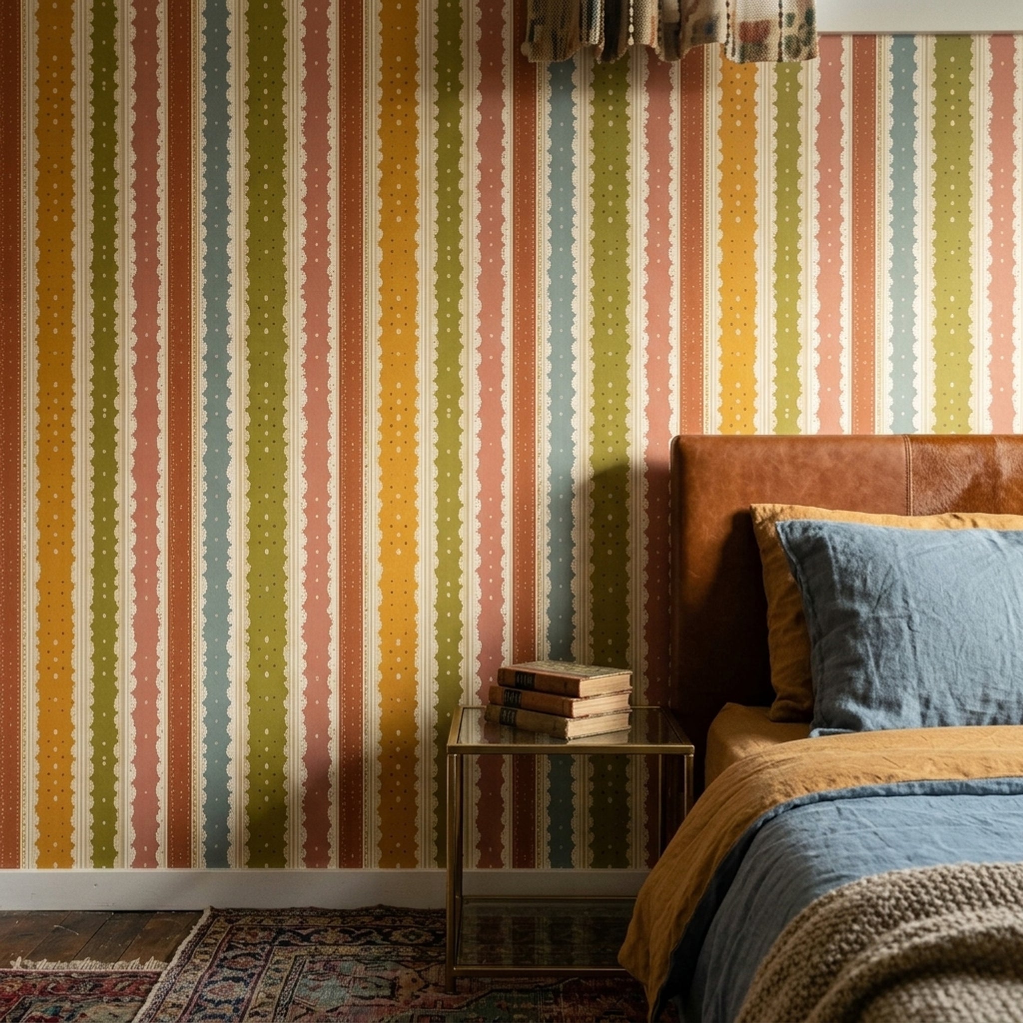 Vertical Stripes Wallpaper Polka Dots Scalloped Lace Border Removable Wall Decor
