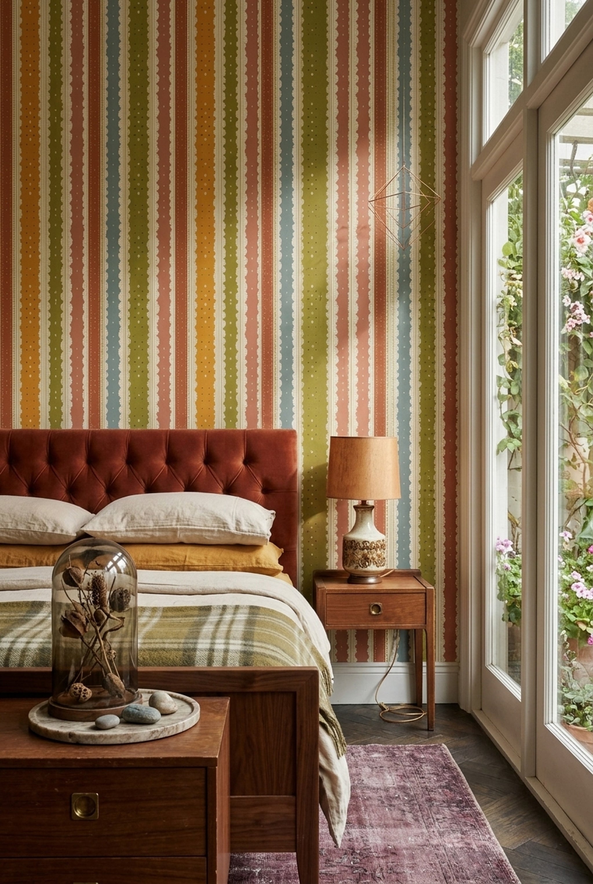 Vertical Stripes Wallpaper Polka Dots Scalloped Lace Border Removable Wall Decor