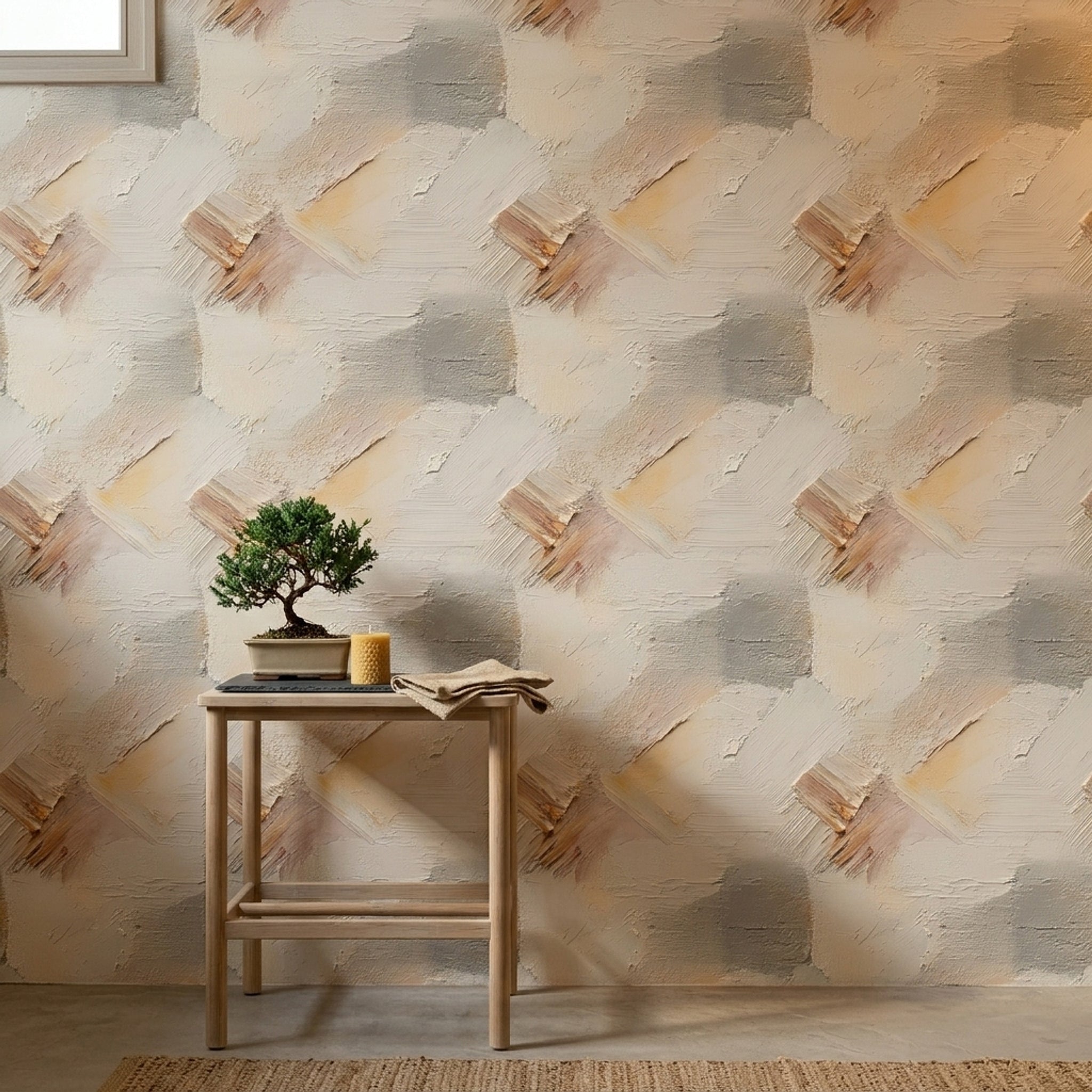 Textured Plaster Wallpaper Impasto Neutral Beige Removable Wall Decor