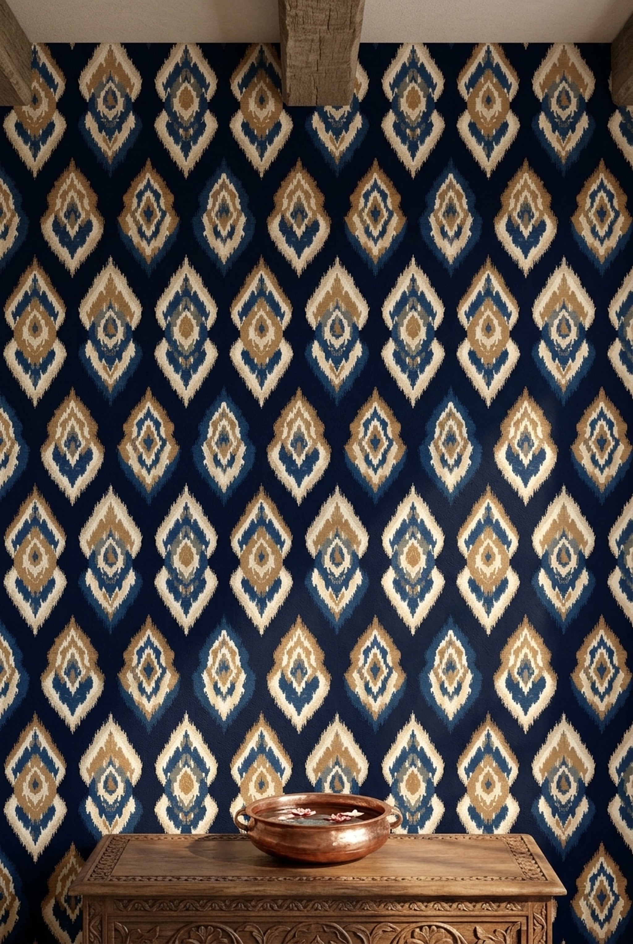 Ikat Wallpaper Geometric Medallion Removable Global Inspired Wall Double Roll