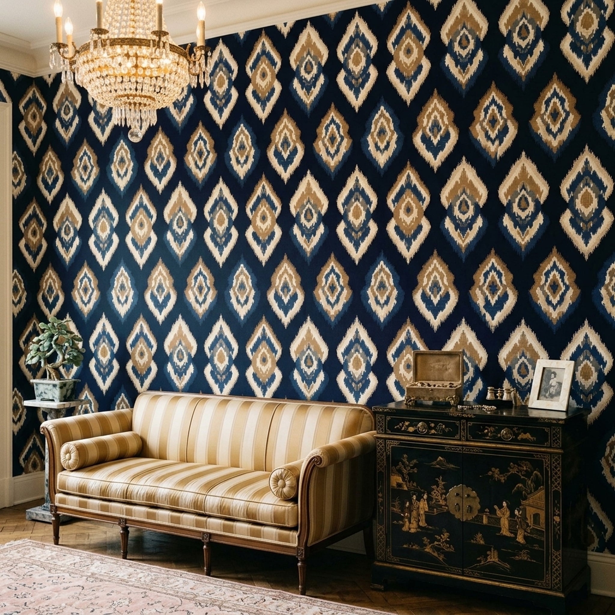 Ikat Wallpaper Geometric Medallion Removable Global Inspired Wall Double Roll
