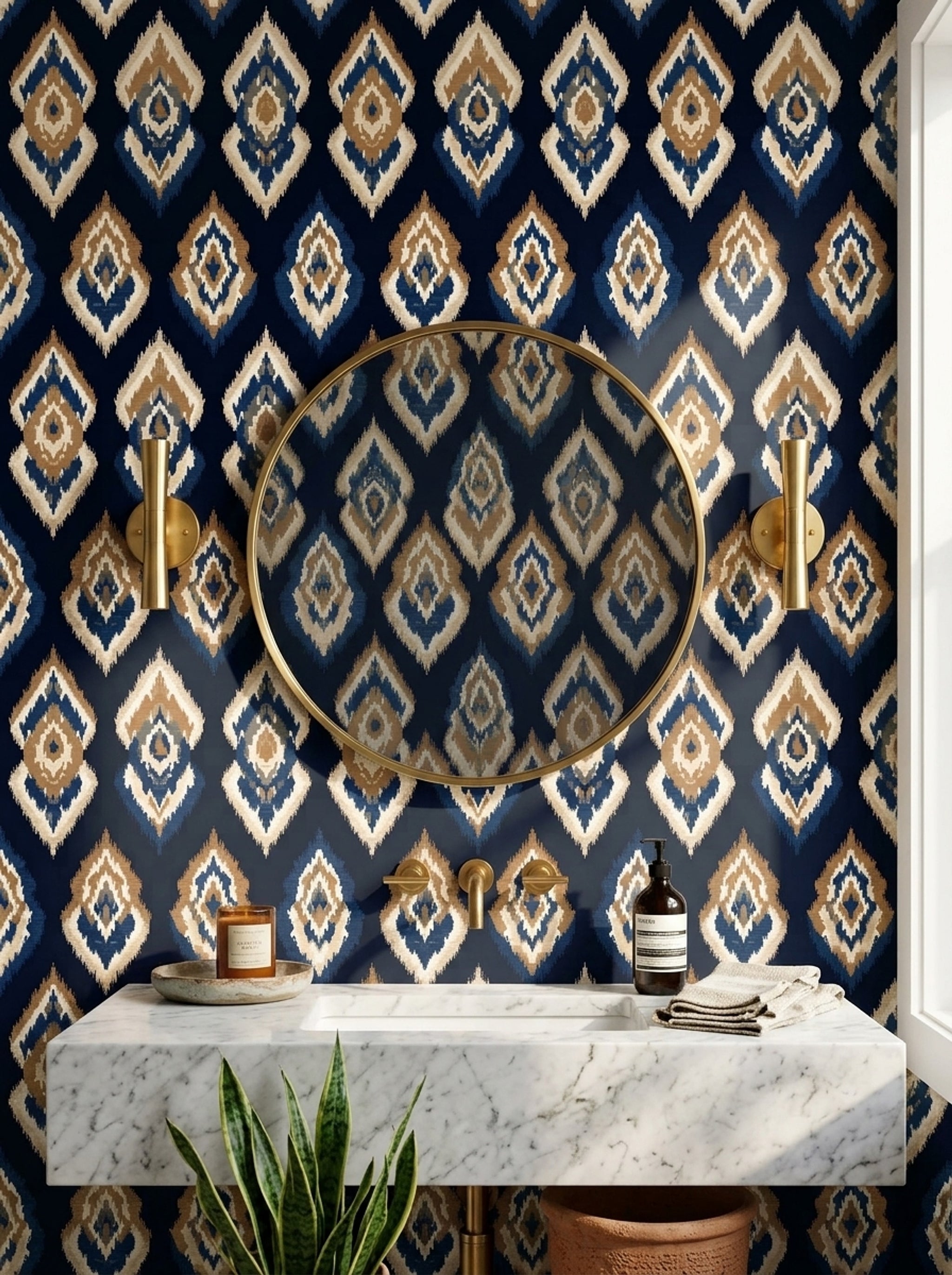 Ikat Wallpaper Geometric Medallion Removable Global Inspired Wall Double Roll
