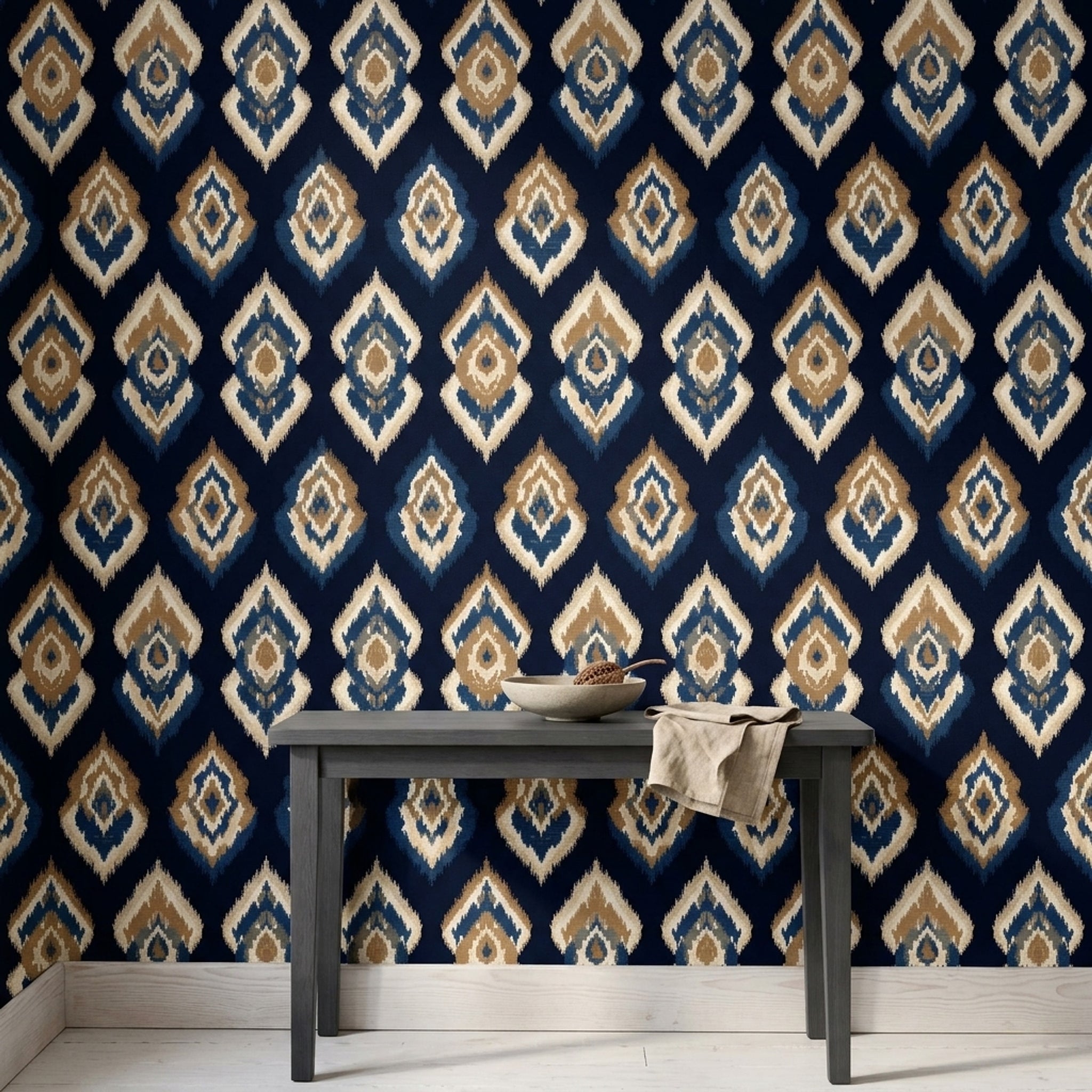 Ikat Wallpaper Geometric Medallion Removable Global Inspired Wall Double Roll