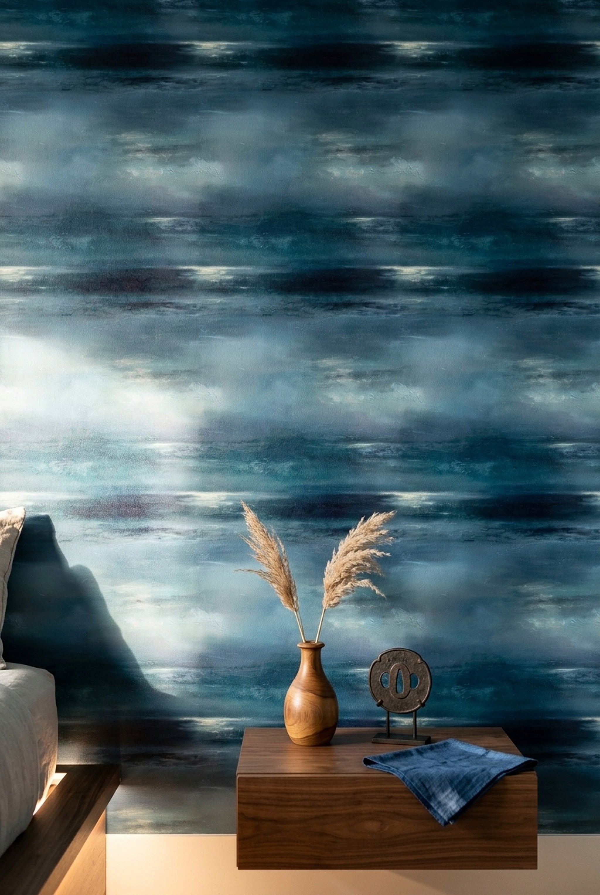 Abstract Seascape Wallpaper Dark Blue Ombre Gradient Decorative Mural