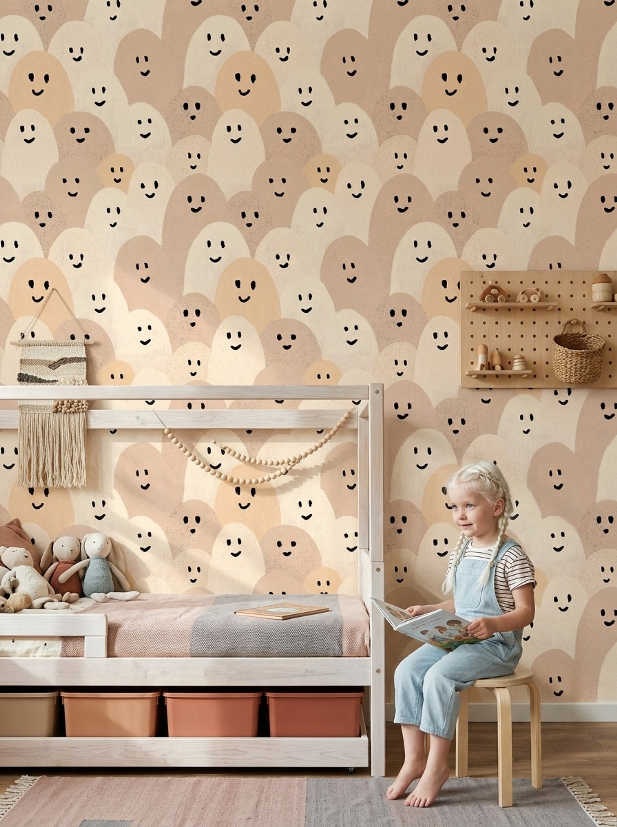 Abstract Faces Wallpaper Smiling Characters Removable Minimalist Doodle Wall Double Roll