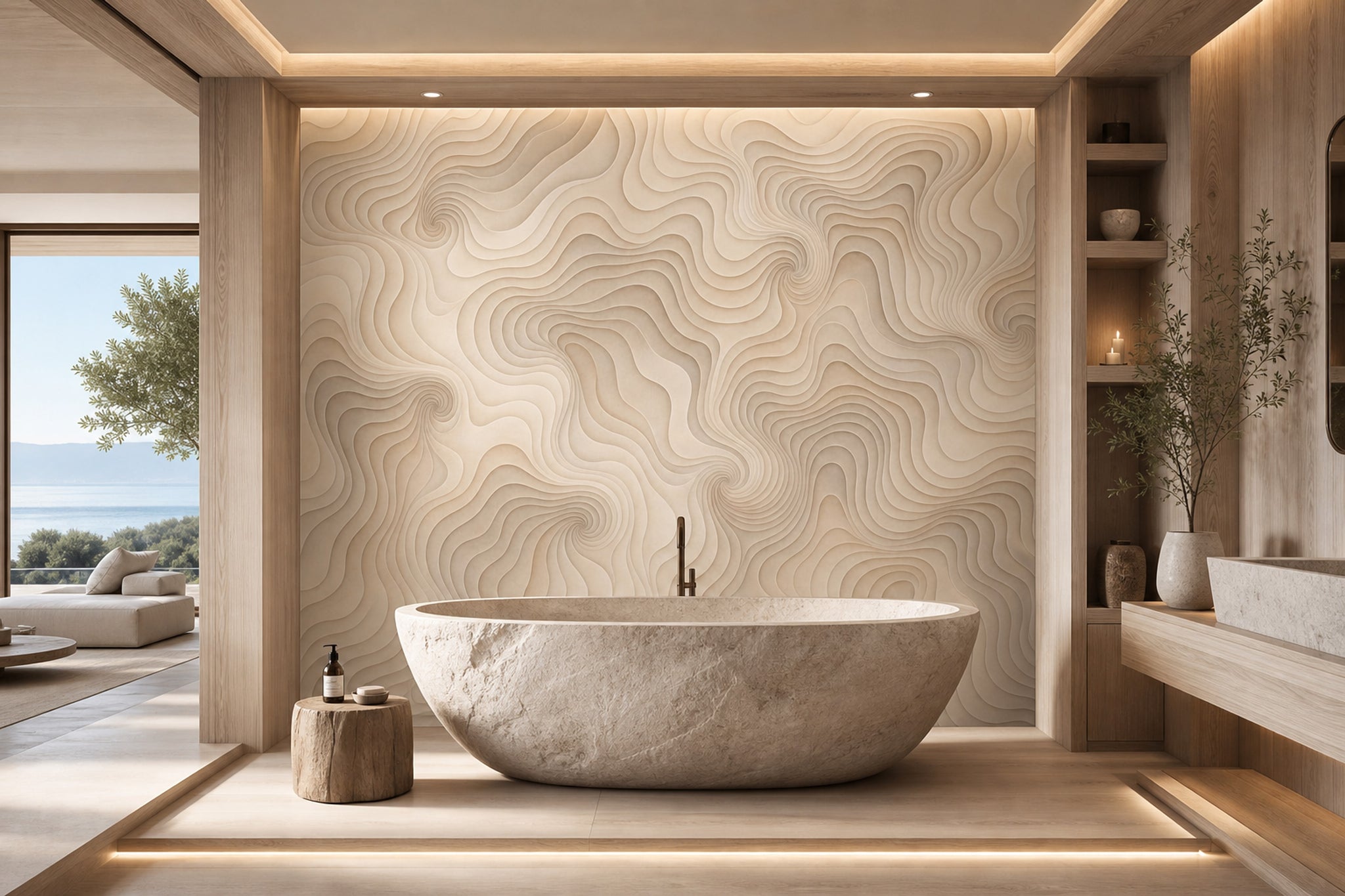 Topographic Contours Wallpaper 3D Relief Removable Wavy Lines Wall Decor