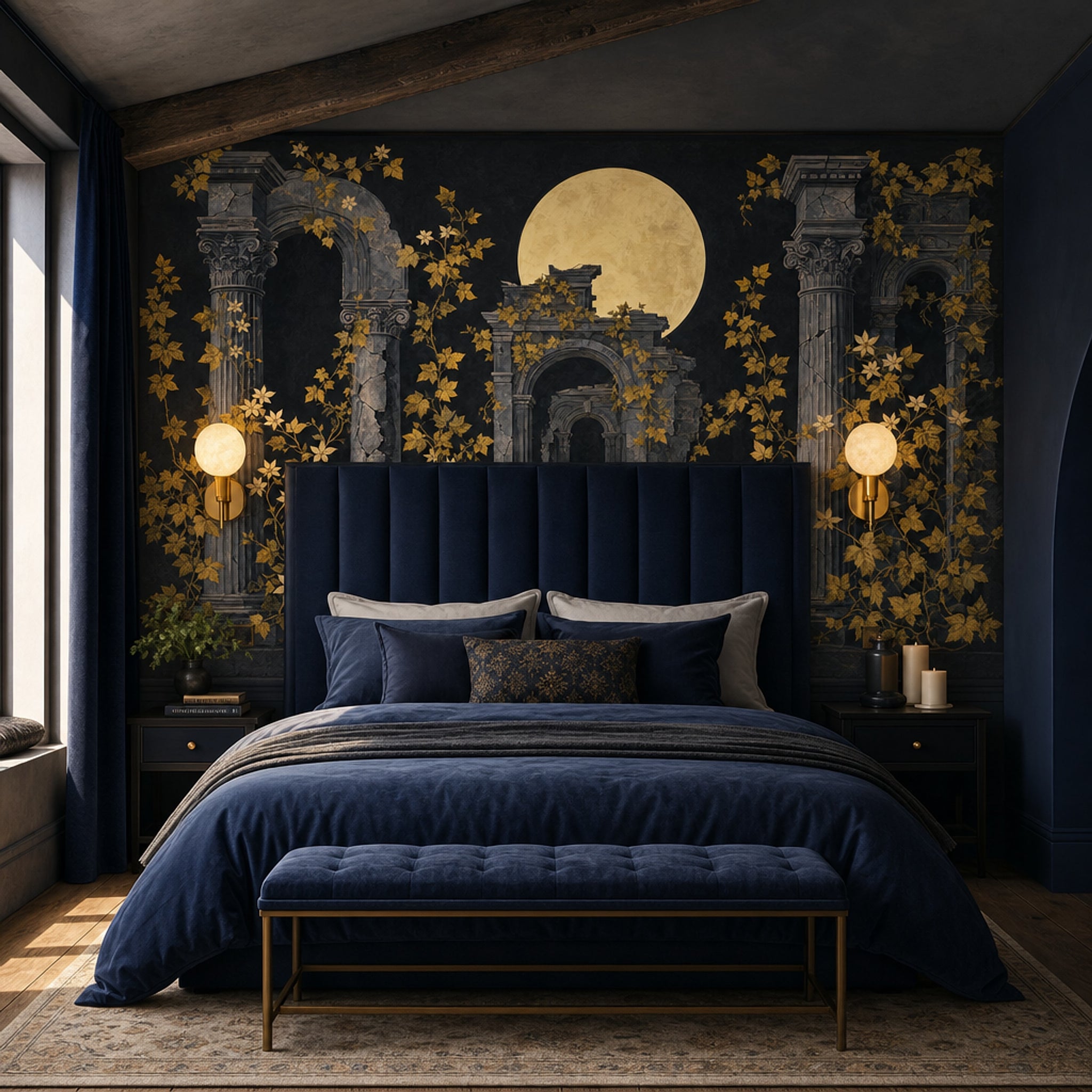 Moonlit Ruins Wallpaper Classical Columns Roman Arches Wall Mural