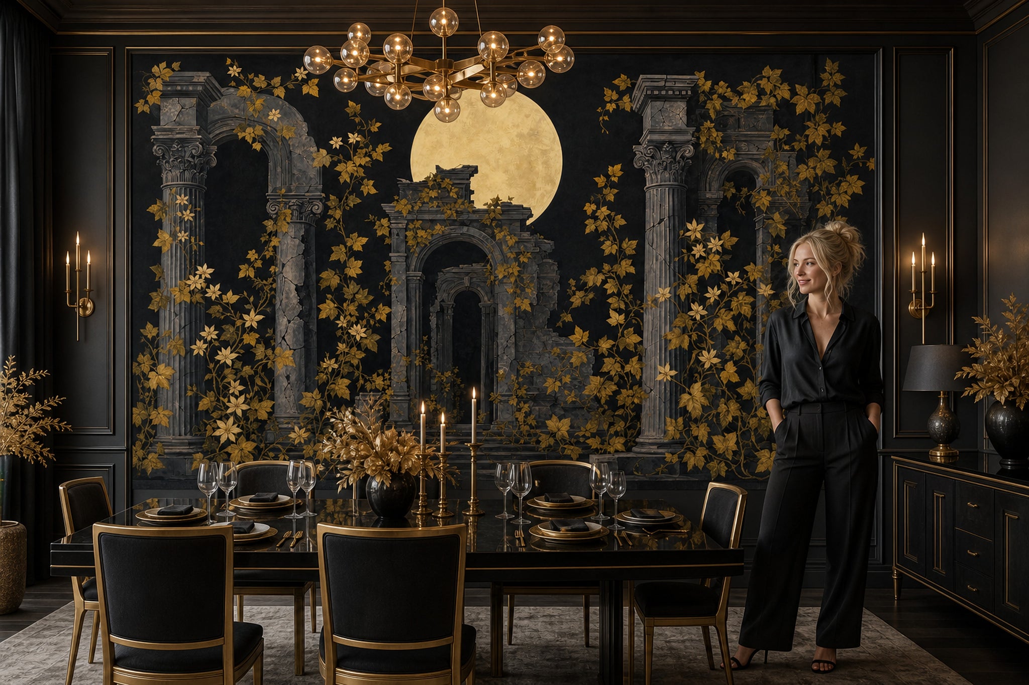 Moonlit Ruins Wallpaper Classical Columns Roman Arches Wall Mural