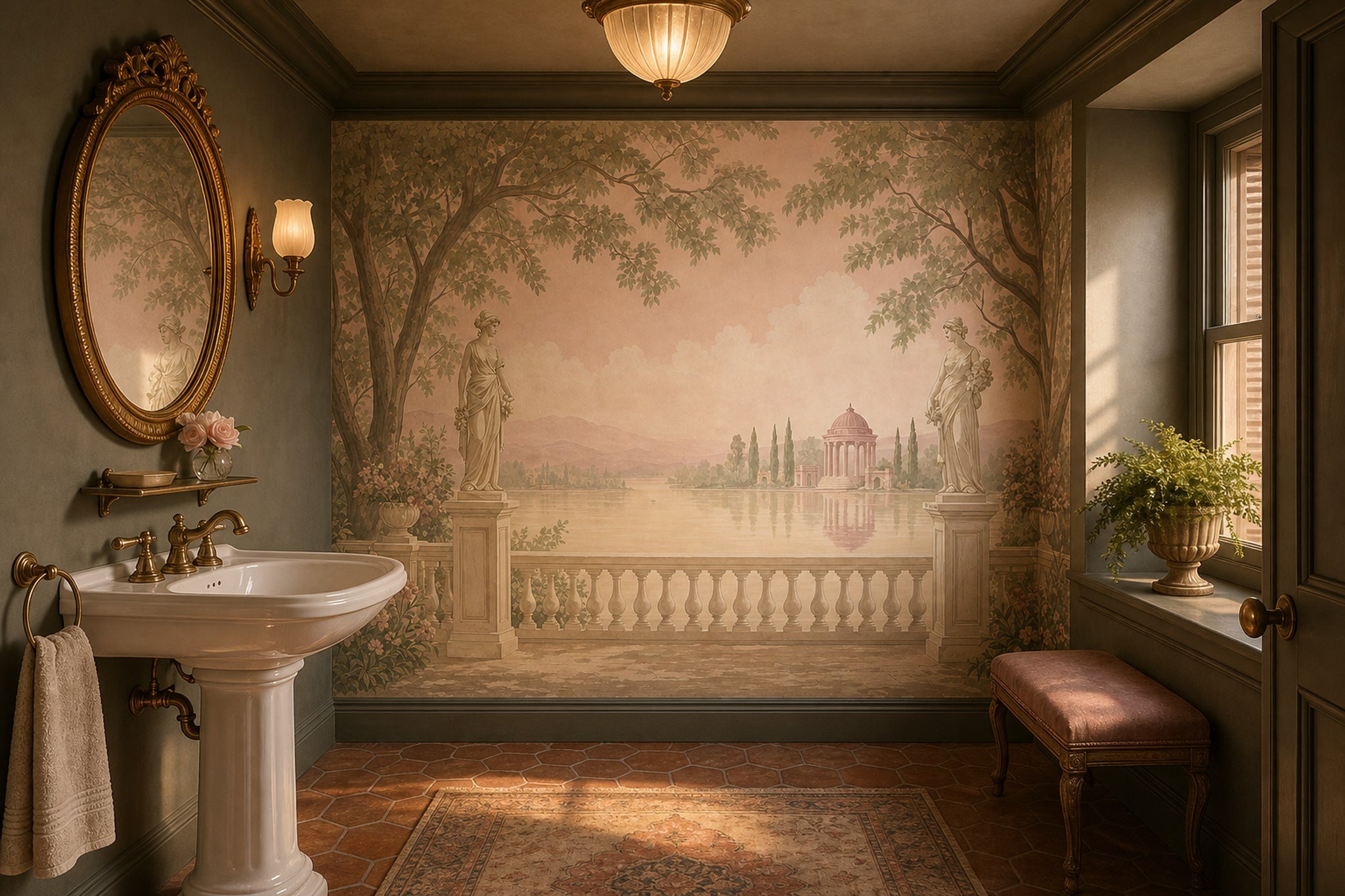 Walls Wallpaper Garden Terrace Removable Neoclassical Wall Decor