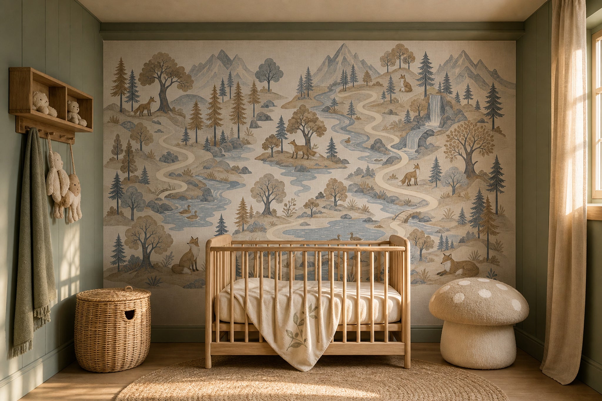 Woodland Landscape Wallpaper Mountains Removable River Wall Decor