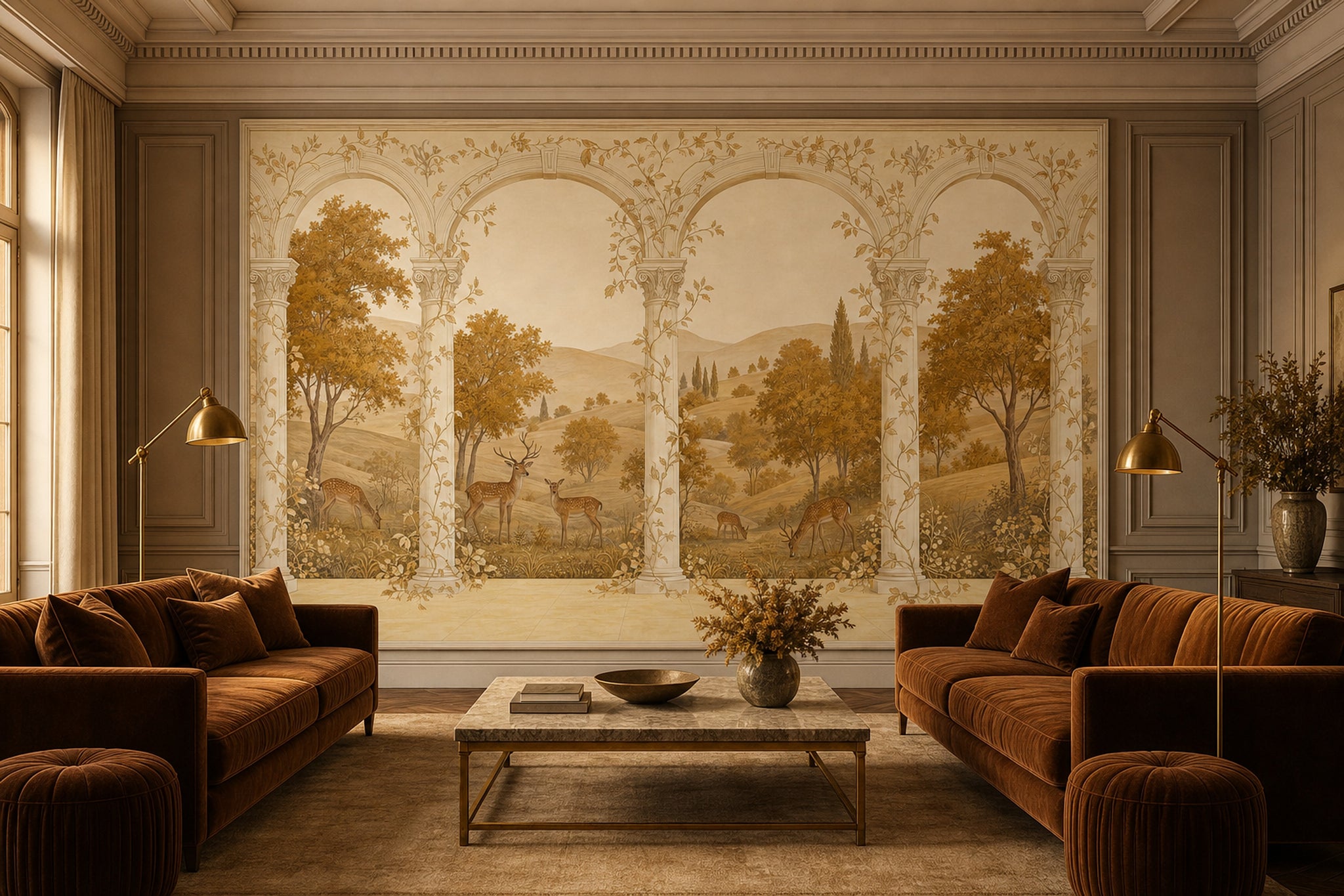 Classical Arches Wallpaper Columns Removable Pastoral Landscape Wall Decor