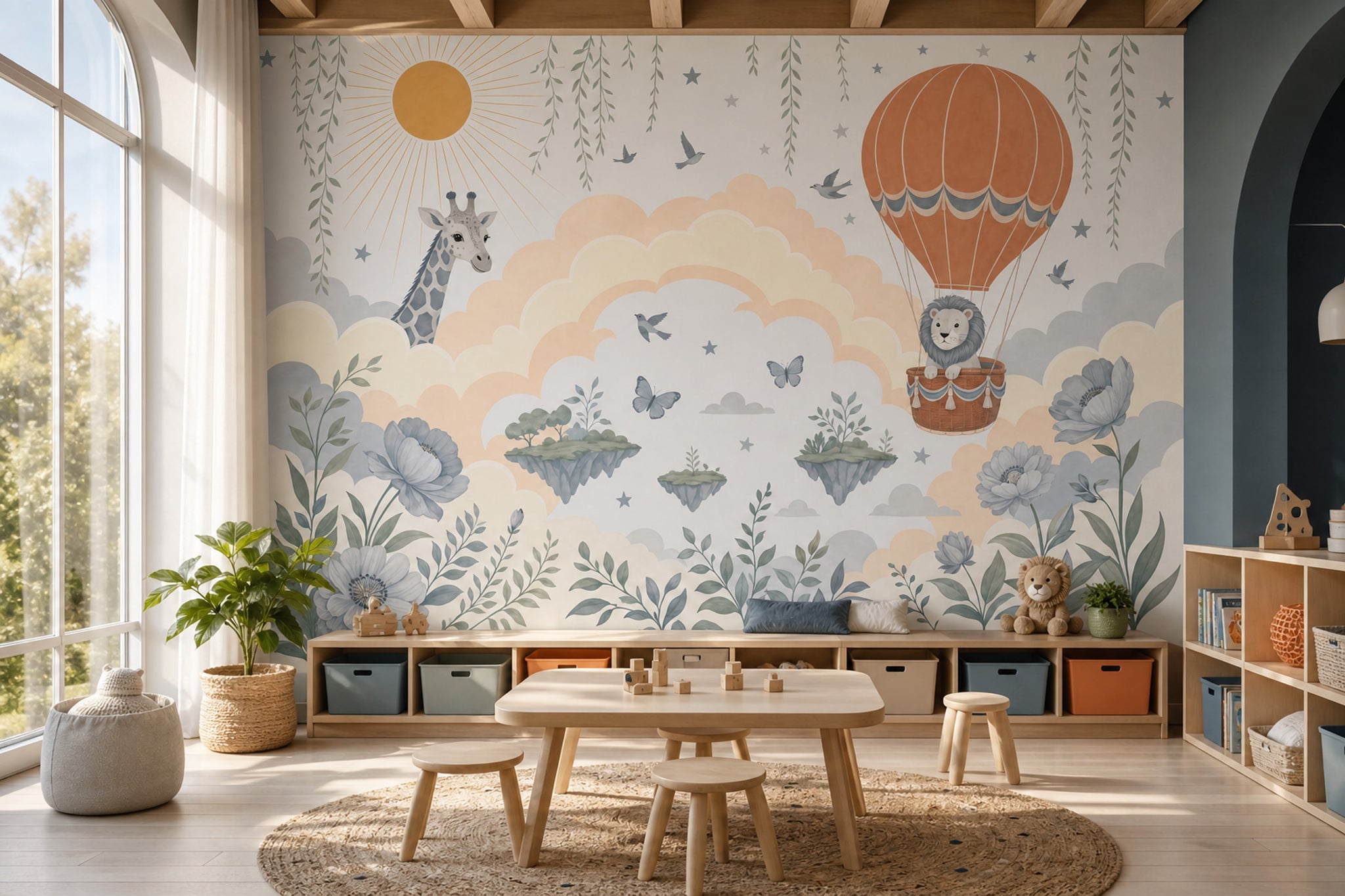 White Background Wallpaper Hot Air Balloon Wallpaper Wall Mural