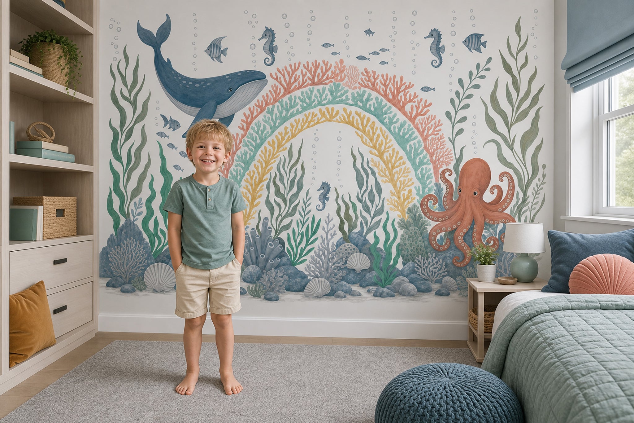 White Background Wallpaper Underwater Removable Ocean Wall Decor