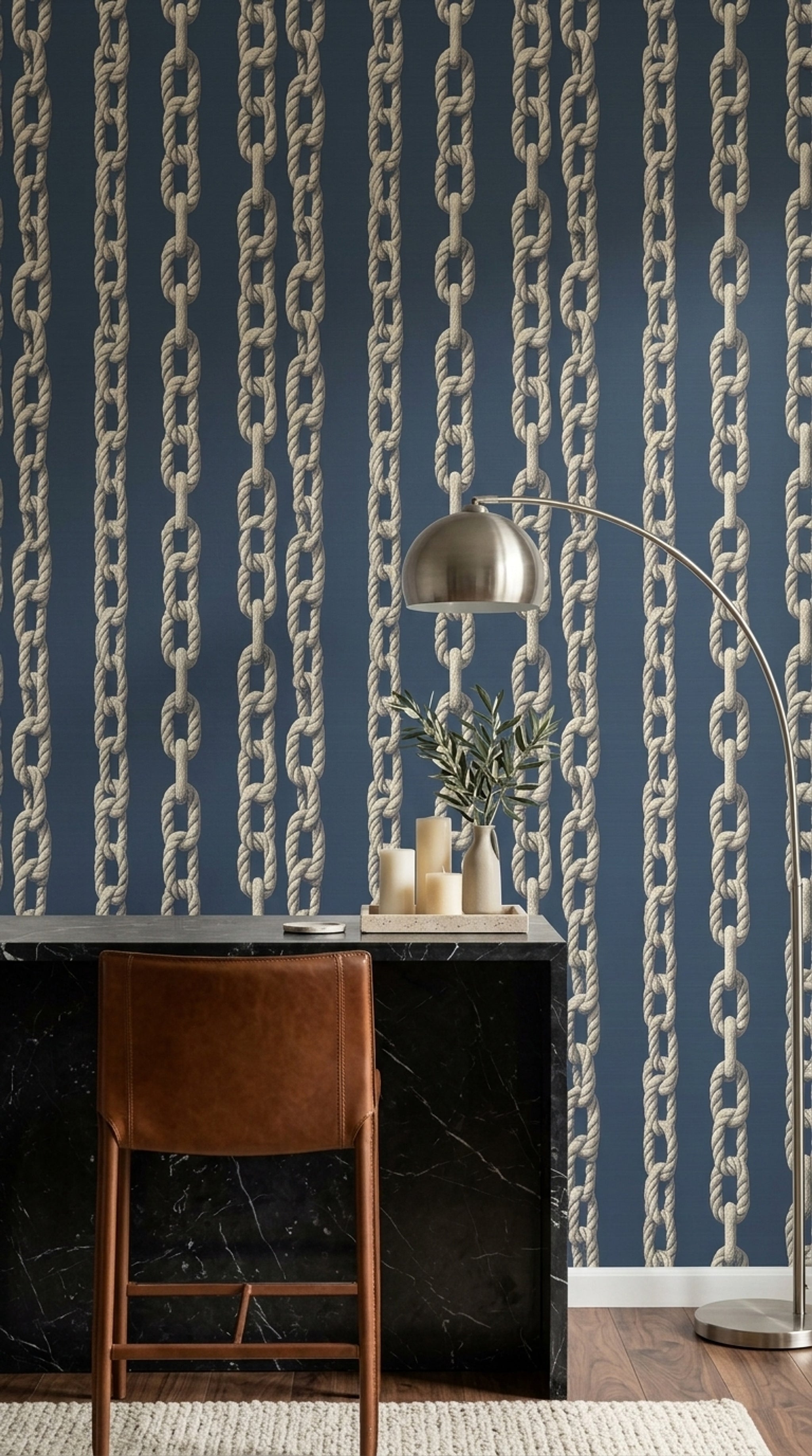 Nautical Rope Wallpaper Dark Navy Background Coastal Maritime Removable Wall Decor