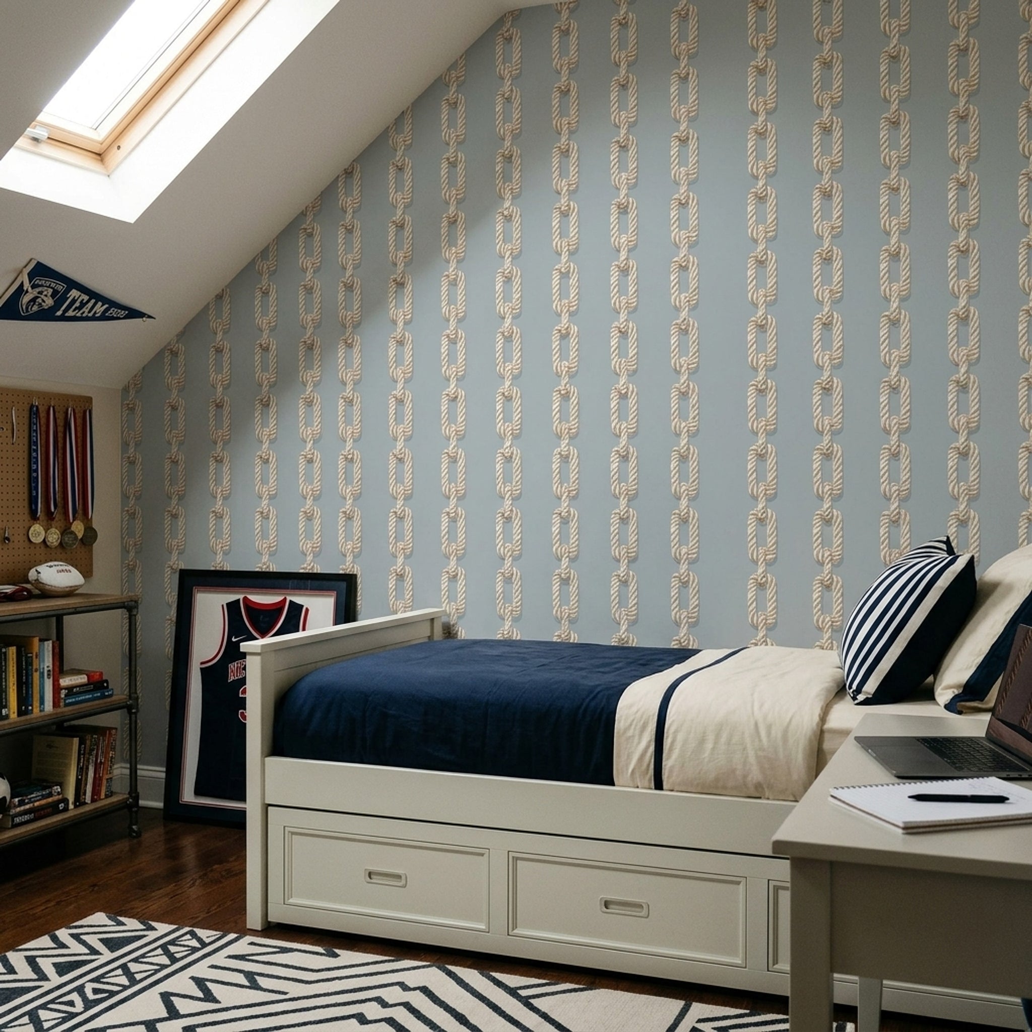 Nautical Rope Wallpaper Chain Links Coastal Decorative Mural