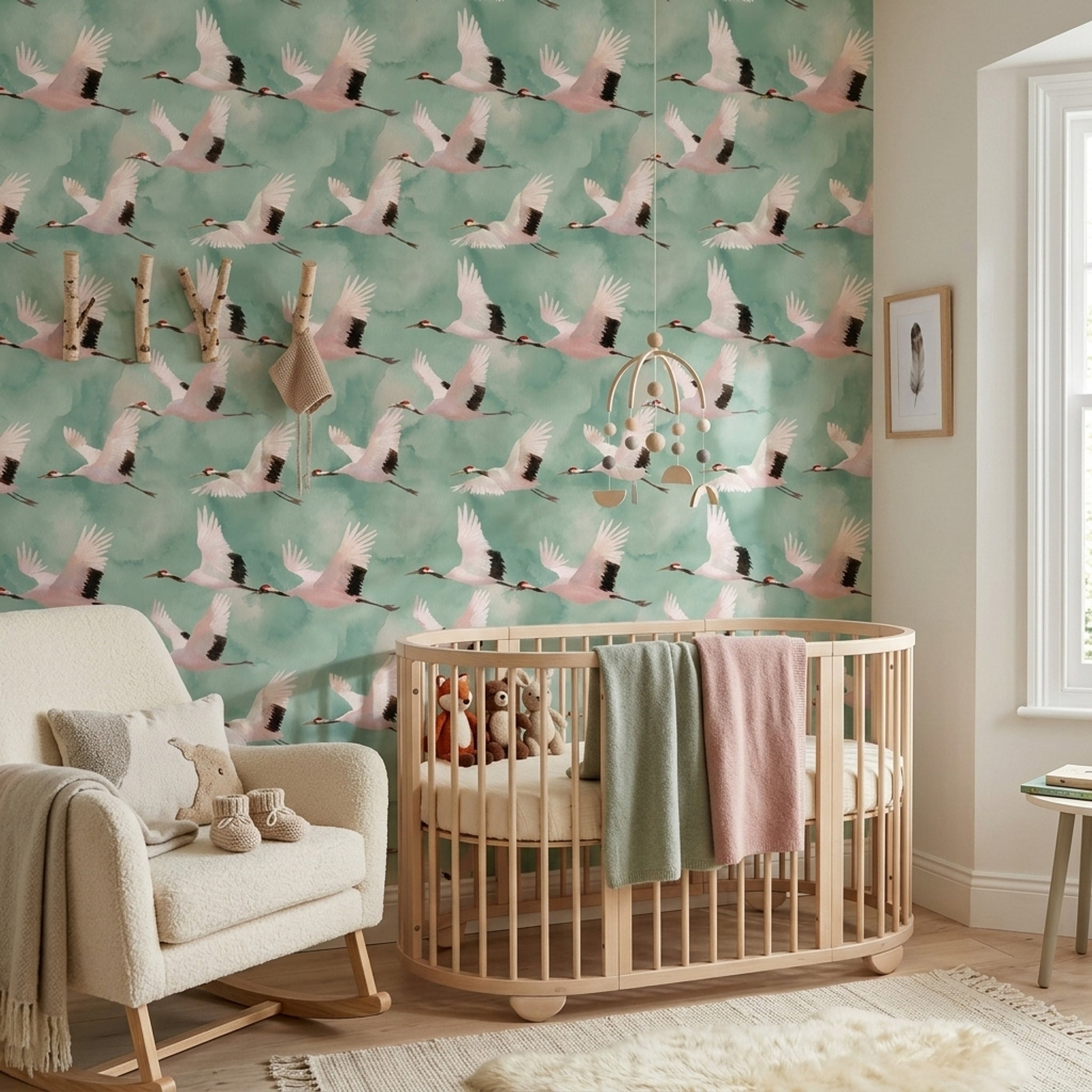 Cloudy Sky Wallpaper Watercolor Bird Decorative Mural