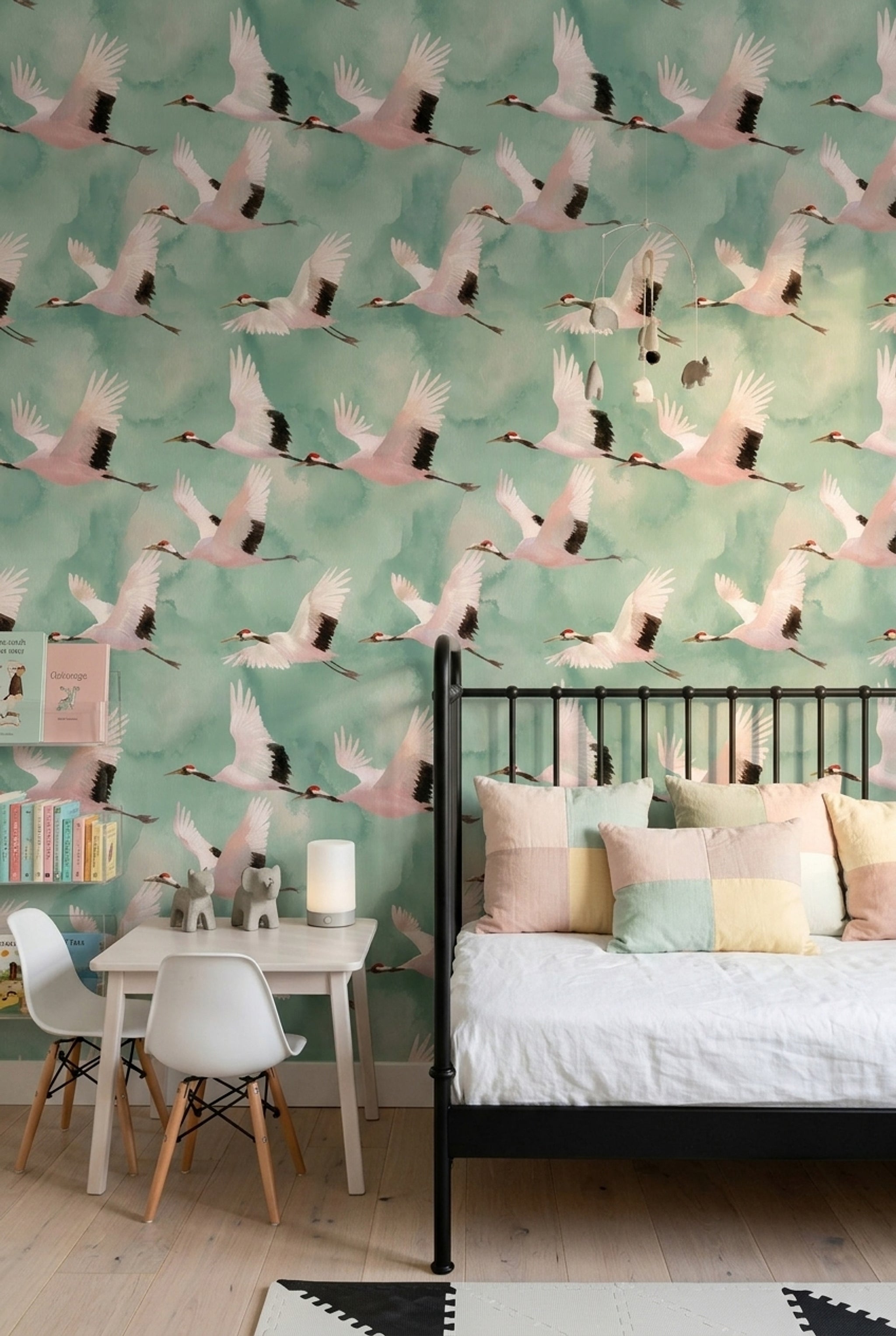 Cloudy Sky Wallpaper Watercolor Bird Decorative Mural