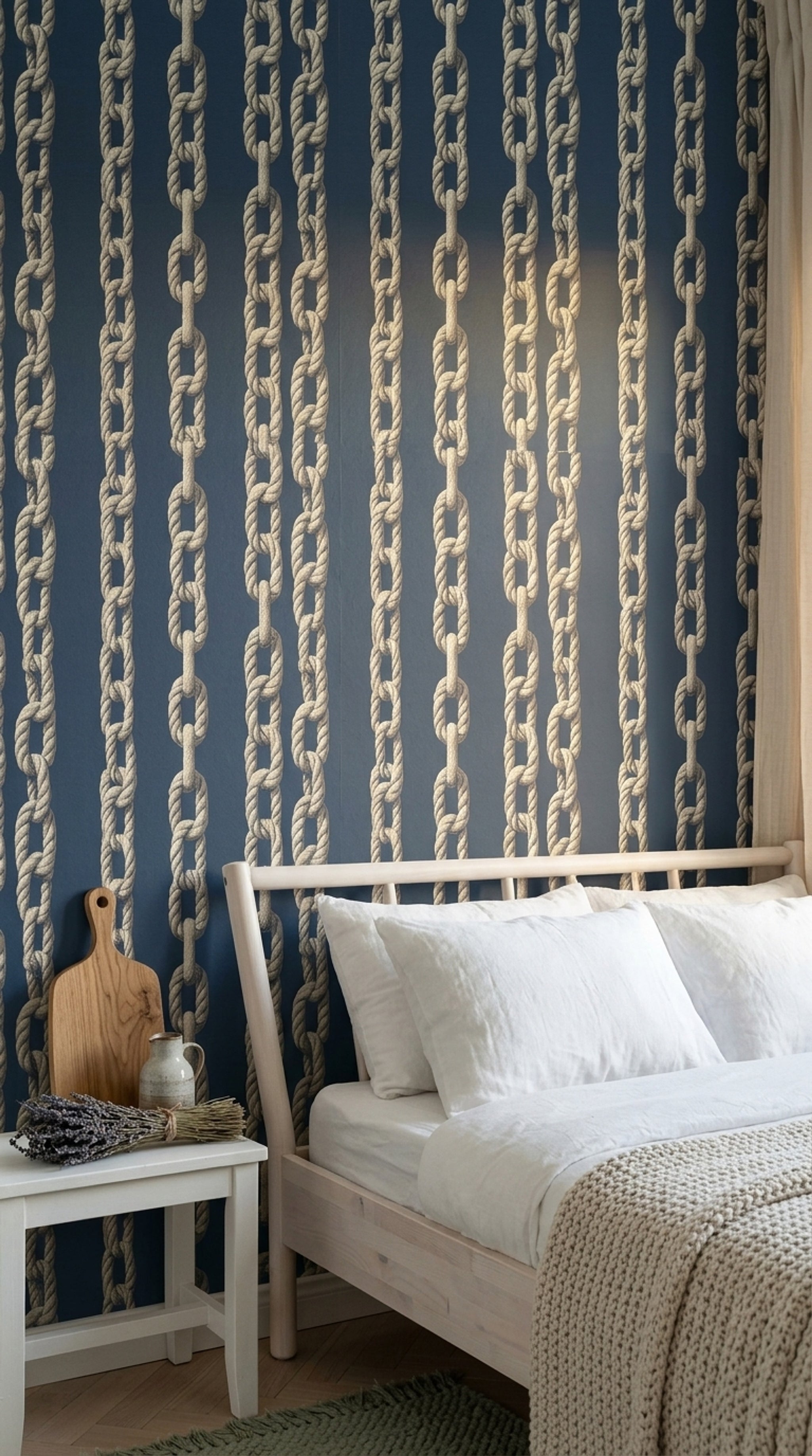 Nautical Rope Wallpaper Dark Navy Background Coastal Maritime Removable Wall Decor