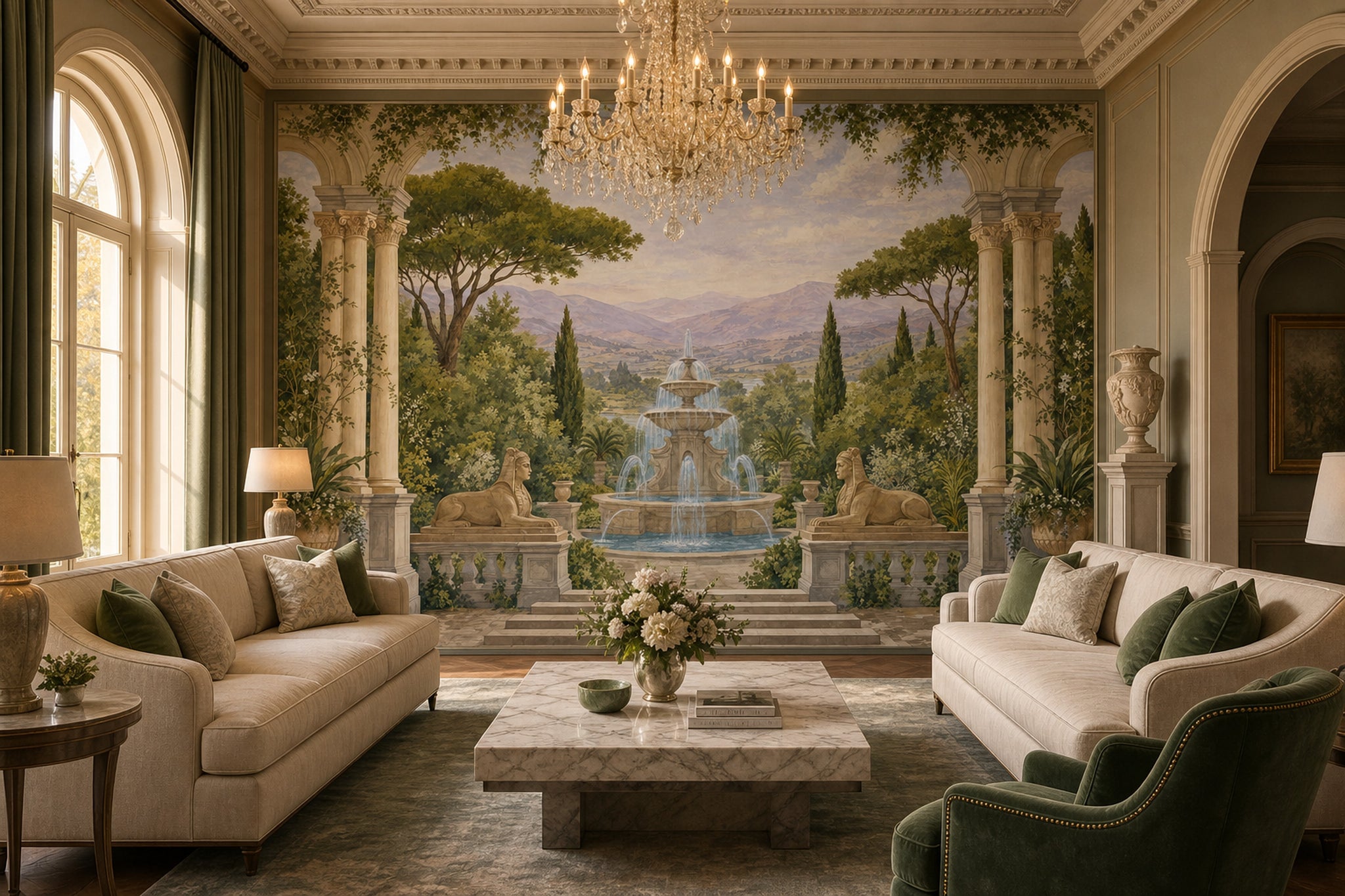 Classical Garden Wallpaper Fountain Columns And Arches Wall Mural