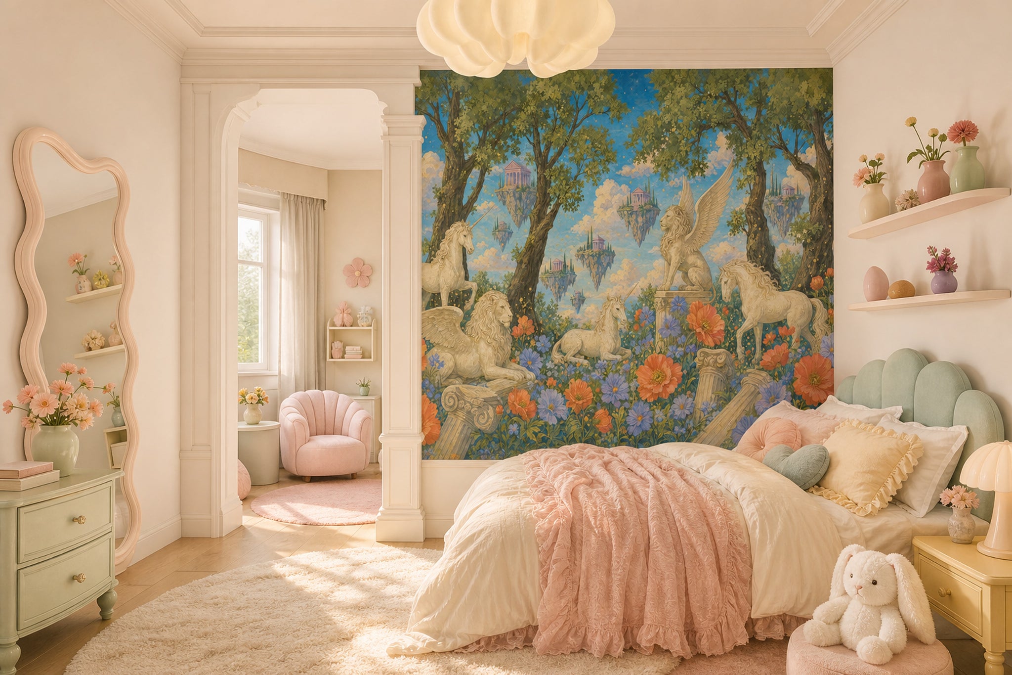Fantasy Landscape Wallpaper Floating Islands Removable Classical Temples Wall Decor