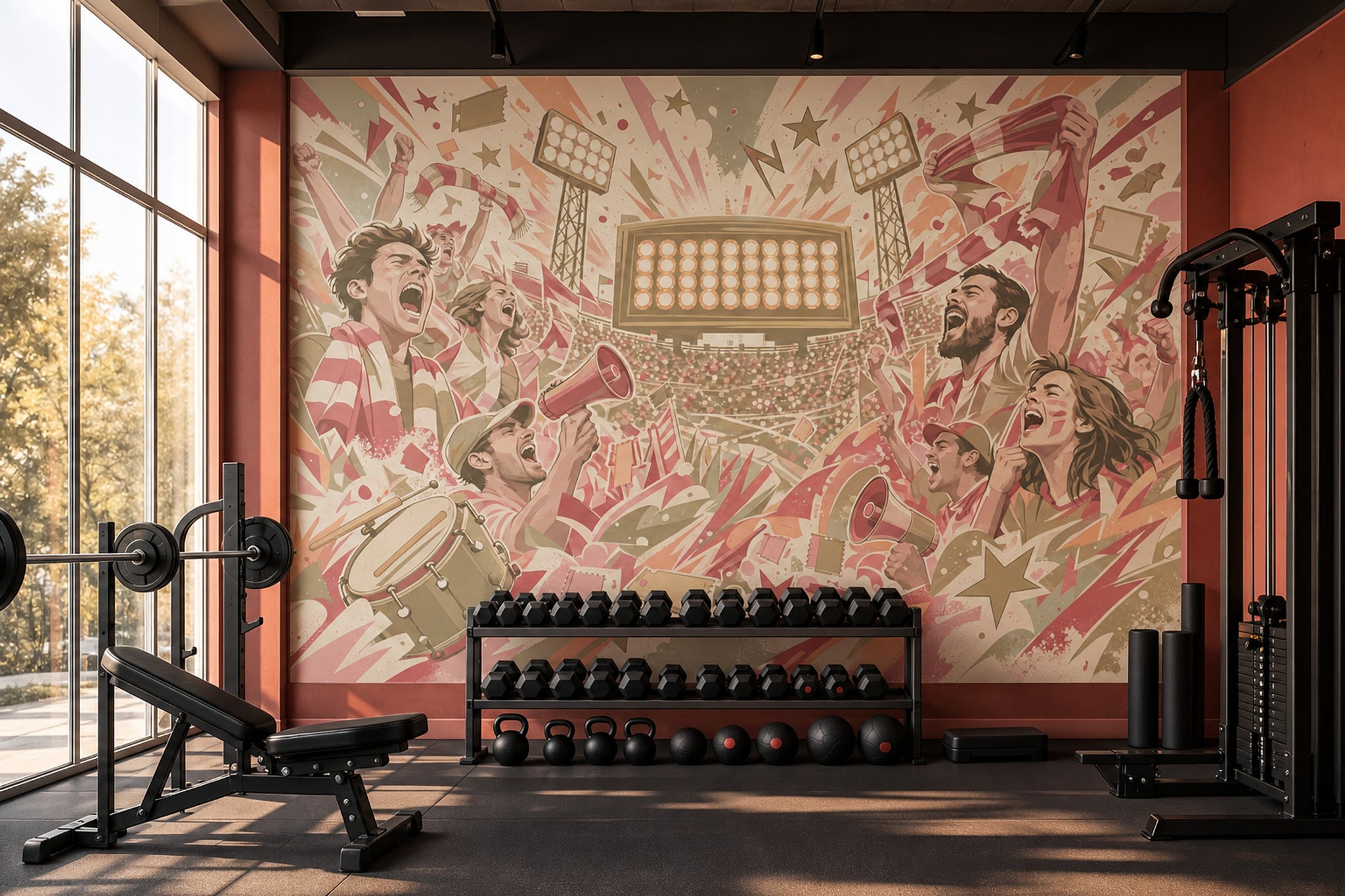 Sports Stadium Wallpaper Cheering Fans Scoreboard Wall Mural