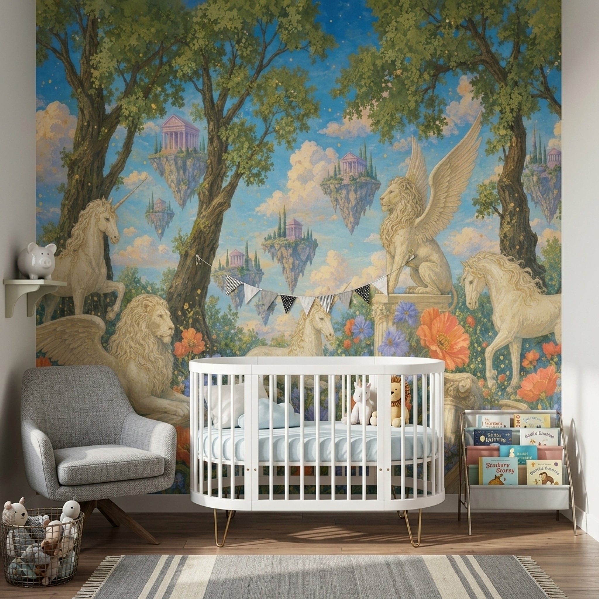 Fantasy Landscape Wallpaper Floating Islands Removable Classical Temples Wall Decor