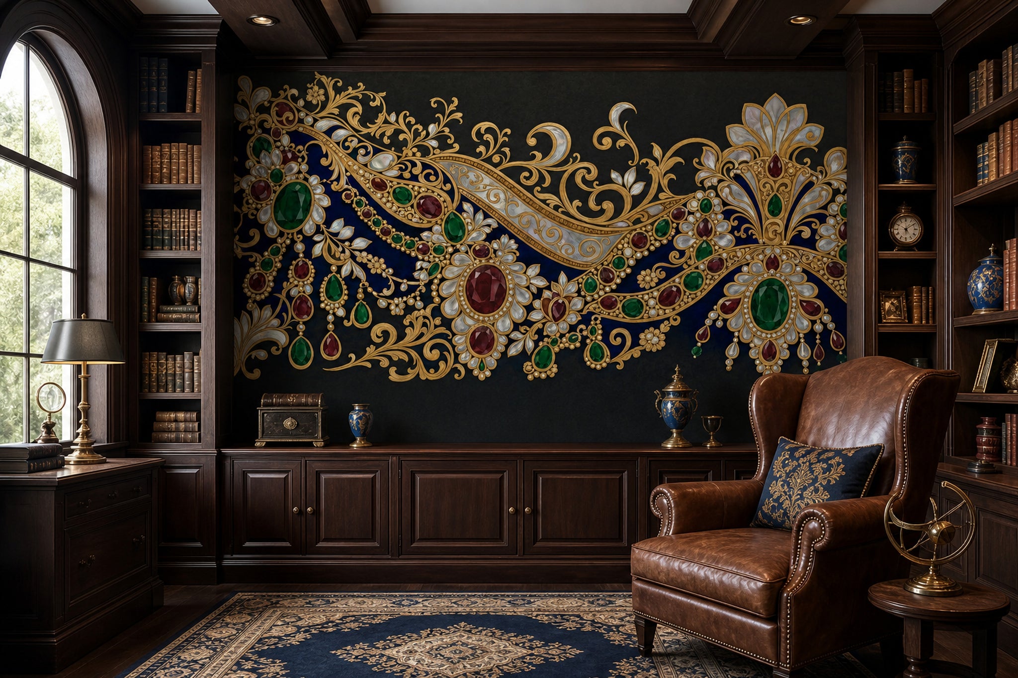 Gold Filigree Wallpaper Jeweled Floral Baroque Ornament Wall Mural