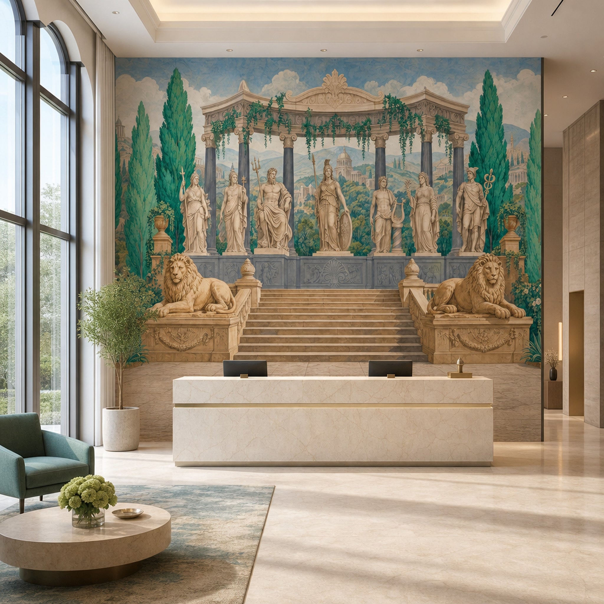 Ancient Temple Wallpaper Classical Landscape Greco Roman Statues Removable Wall Decor