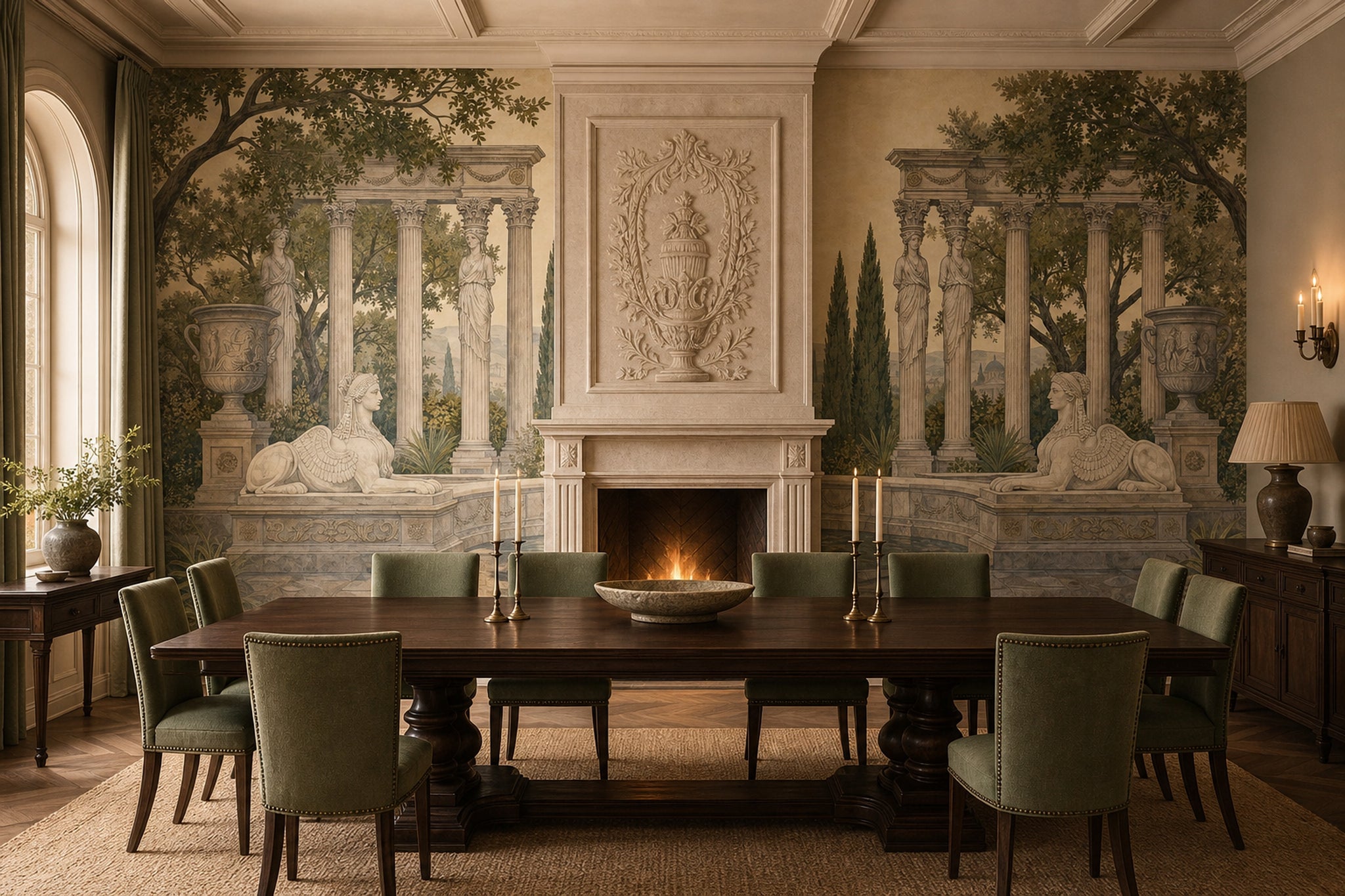 Classical Garden Wallpaper Roman Columns Removable Caryatid Statues Wall Decor