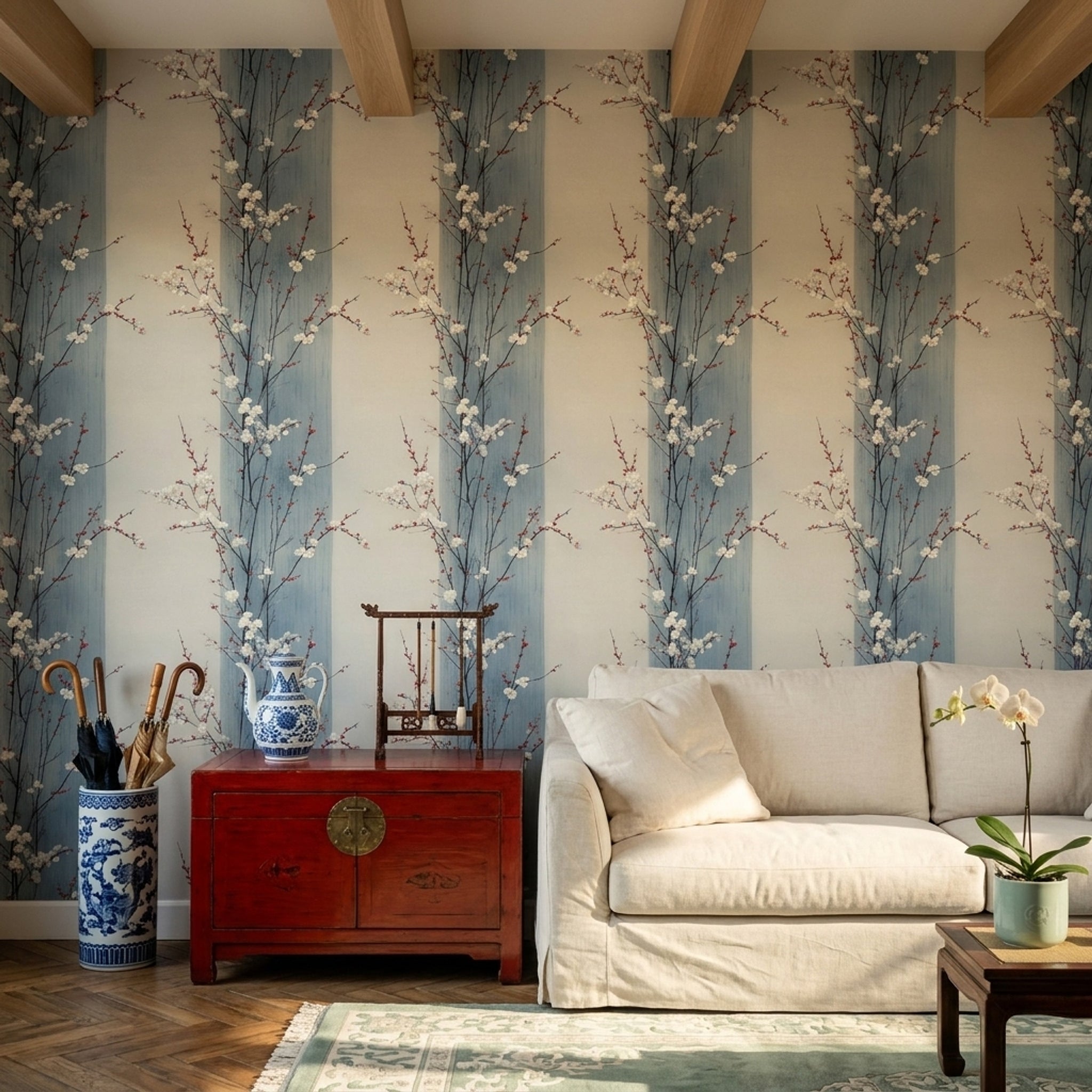 Cherry Blossom Wallpaper Plum Blossom Ink Wash Decorative Mural