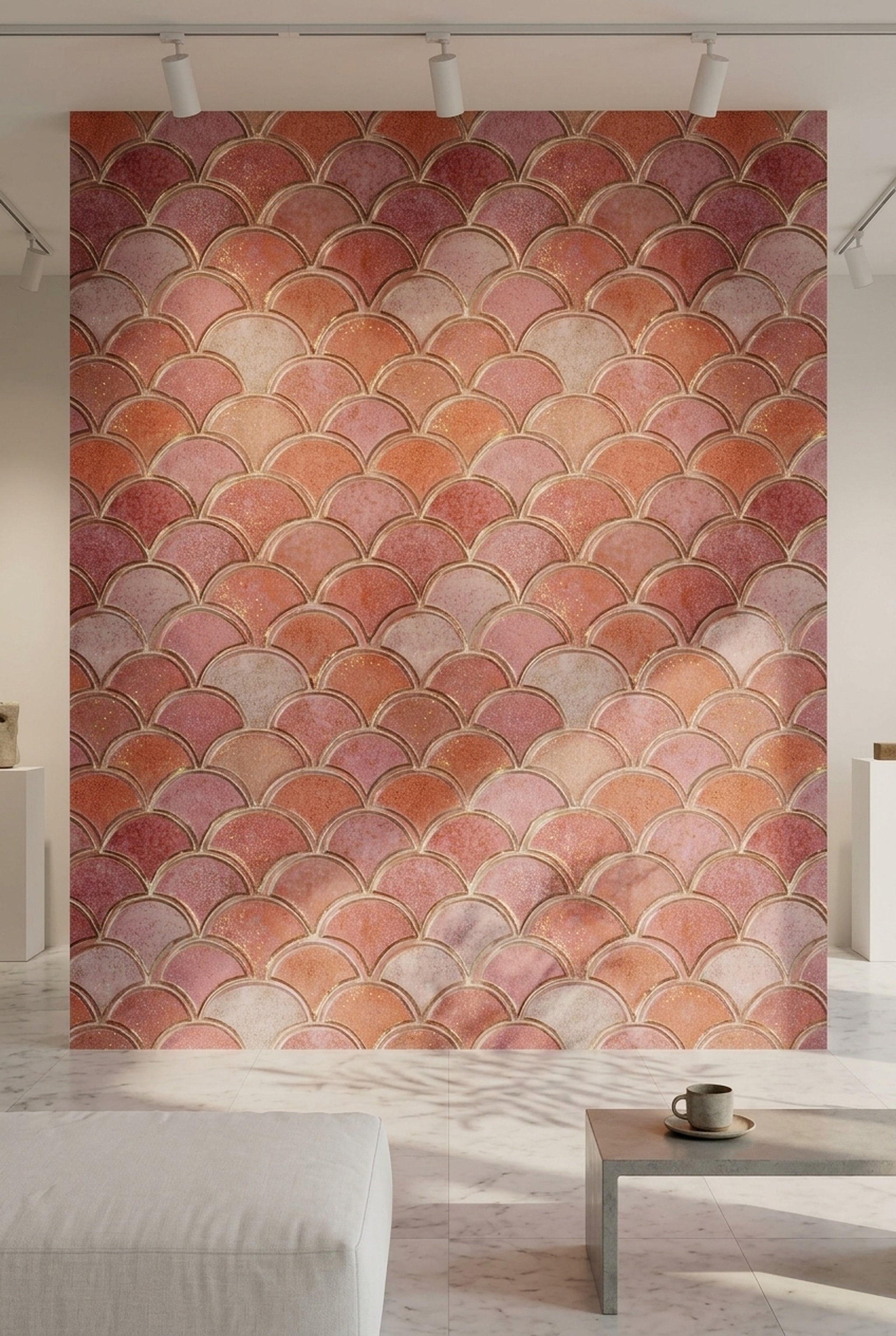Scallop Pattern Wallpaper Fan Motif Geometric Decorative Mural