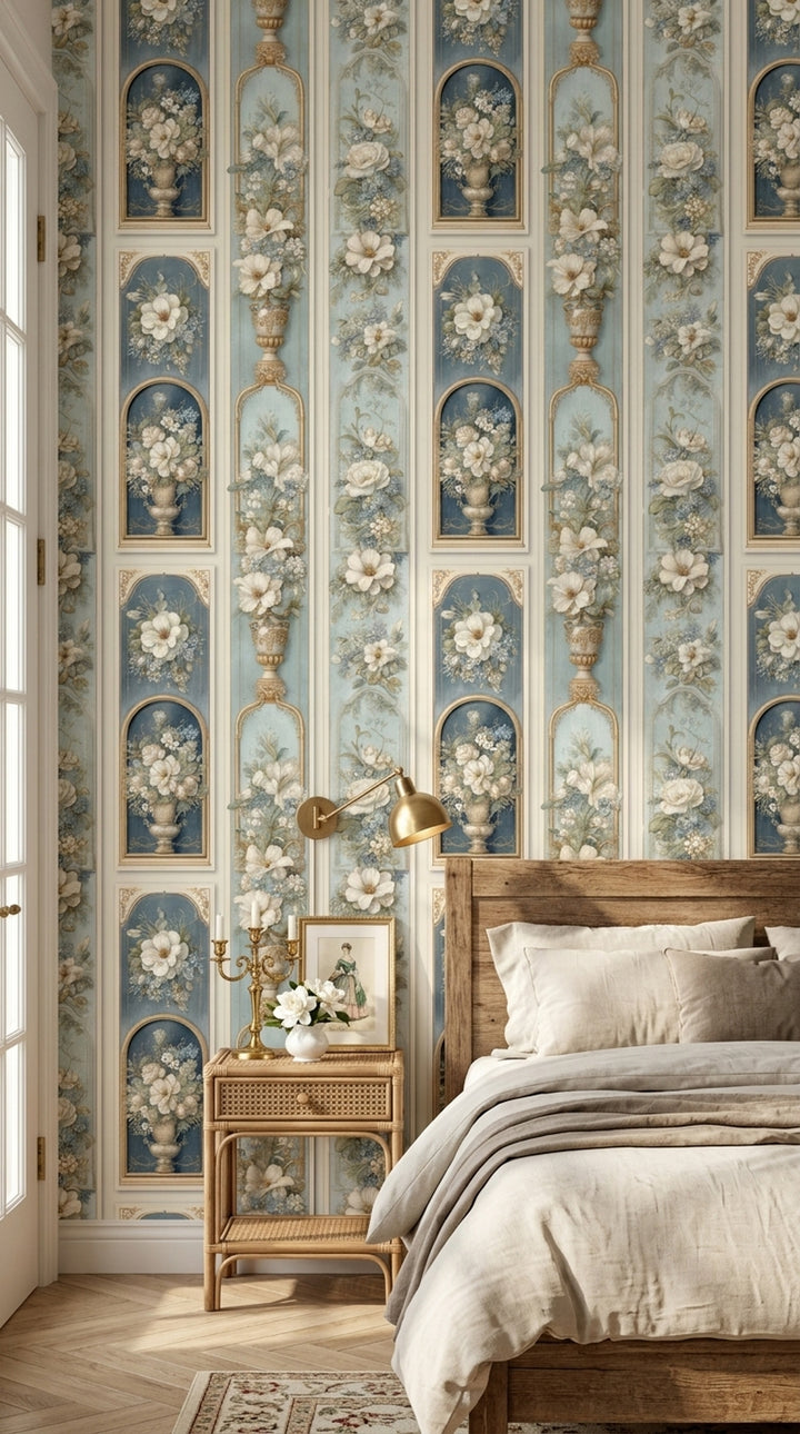 Muted Green Wallpaper Vintage Floral Decorative Mural