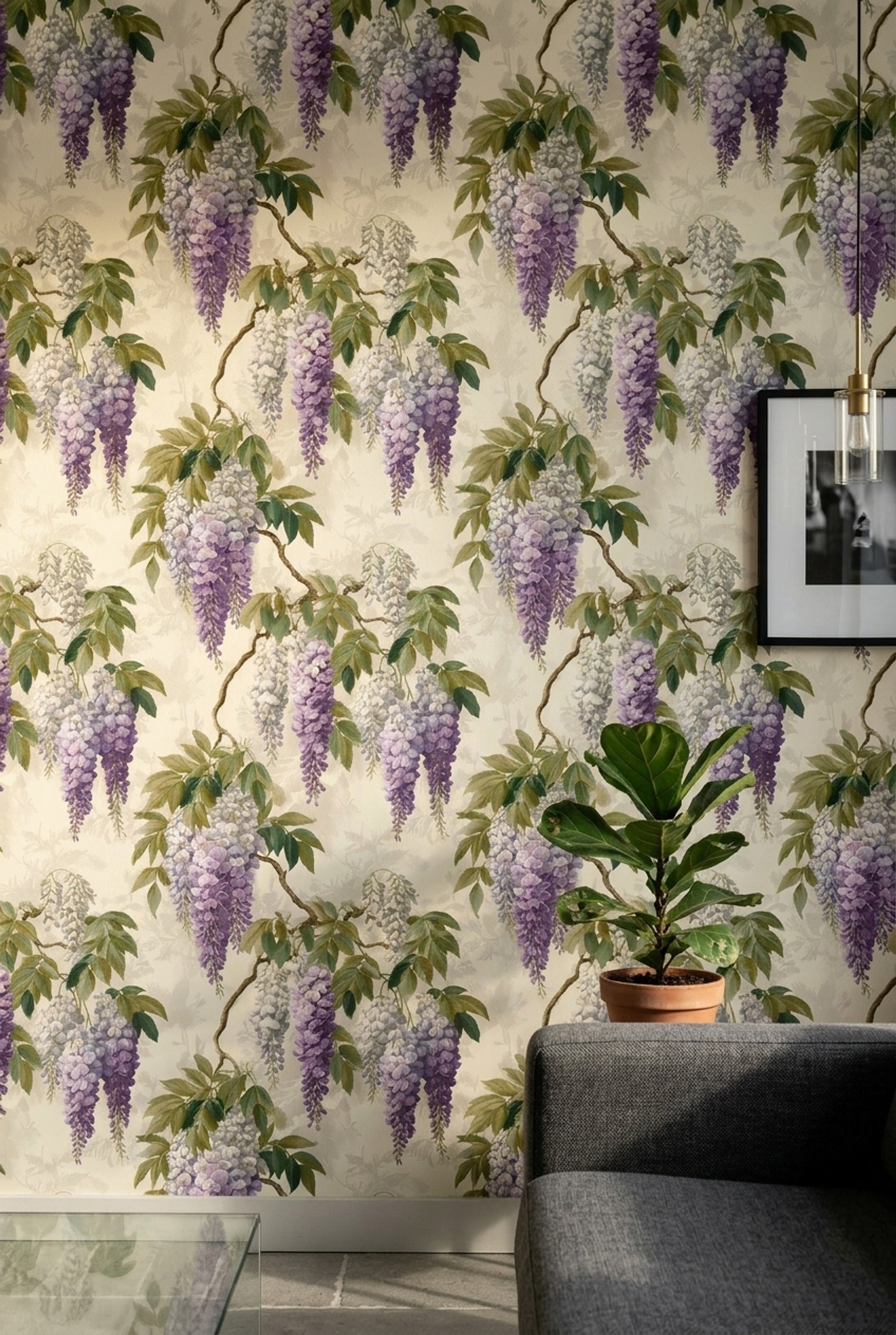 Wisteria Wallpaper Botanical Floral Cascading Blossoms Removable Wall Decor