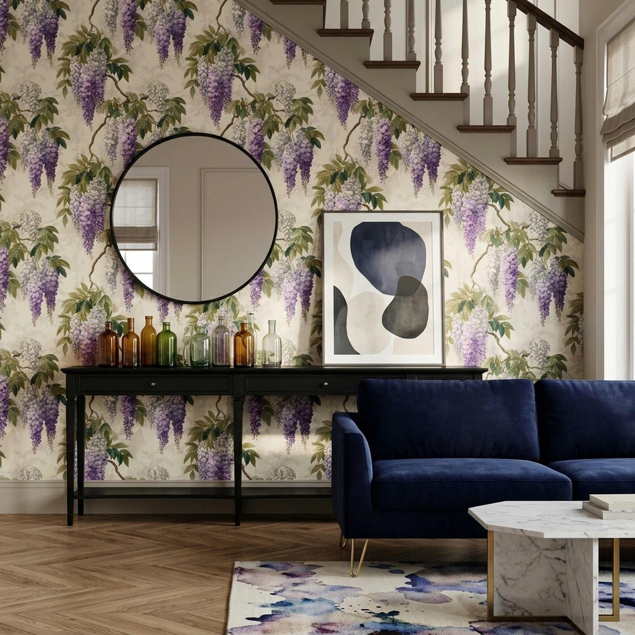 Wisteria Wallpaper Botanical Floral Cascading Blossoms Removable Wall Decor