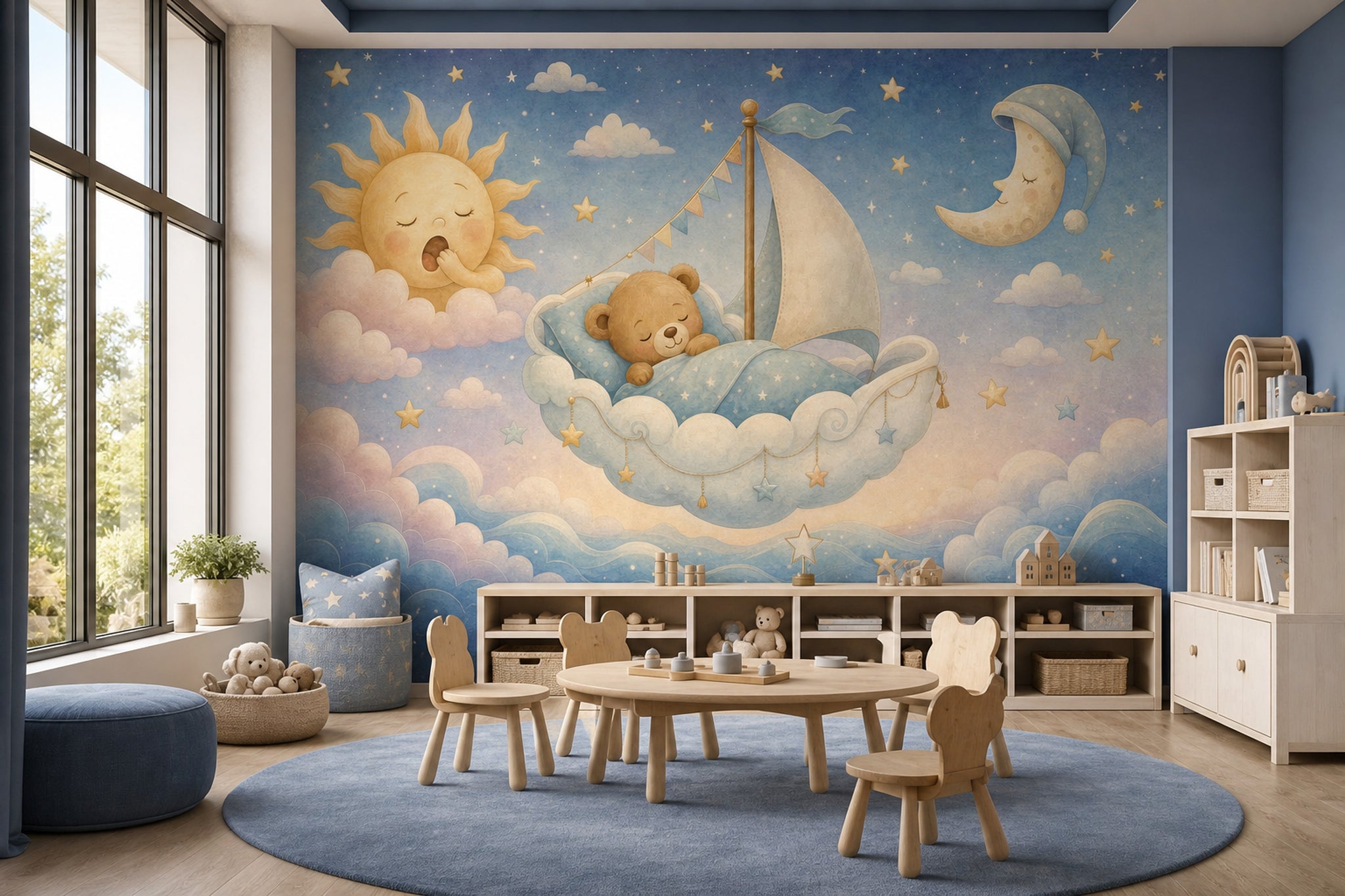 Nursery Wallpaper Sleepy Removable Teddy Bear Wall Decor